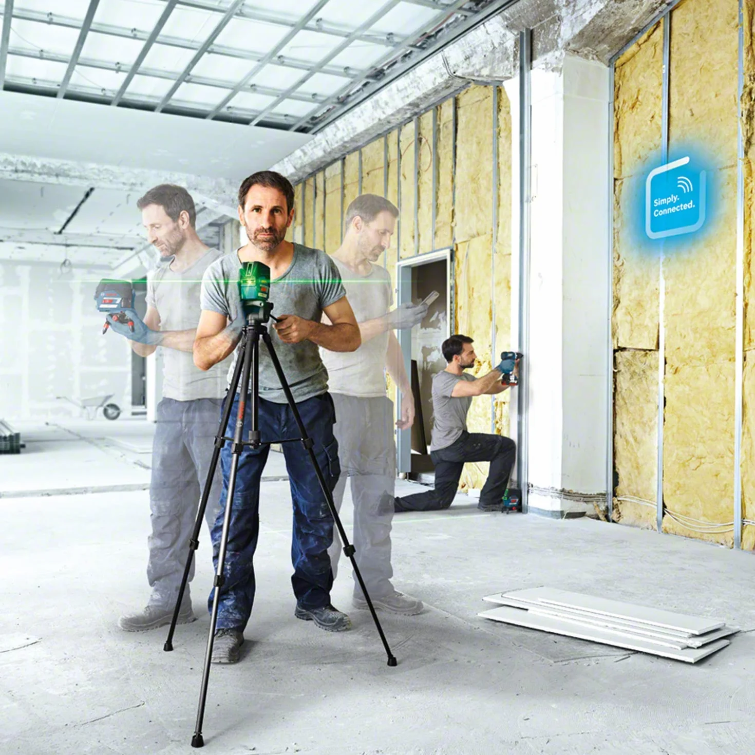 Bosch Professional 12V System Livella Laser GCL 2-50 CG (batteria 12 V, laser verde, da interno, con app, supporto, raggio d'azione visibile: fino a 20 m, in L-BOXX)