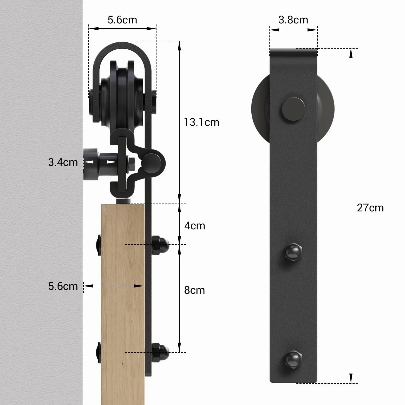 CCJH Binario per Porta Scorrevole Kit Doppia Anta Esterno Muro 6.6FT-203cm in Stile Rustico Classico Rulli Forma Hardware in Acciaio al Carbonio Nero
