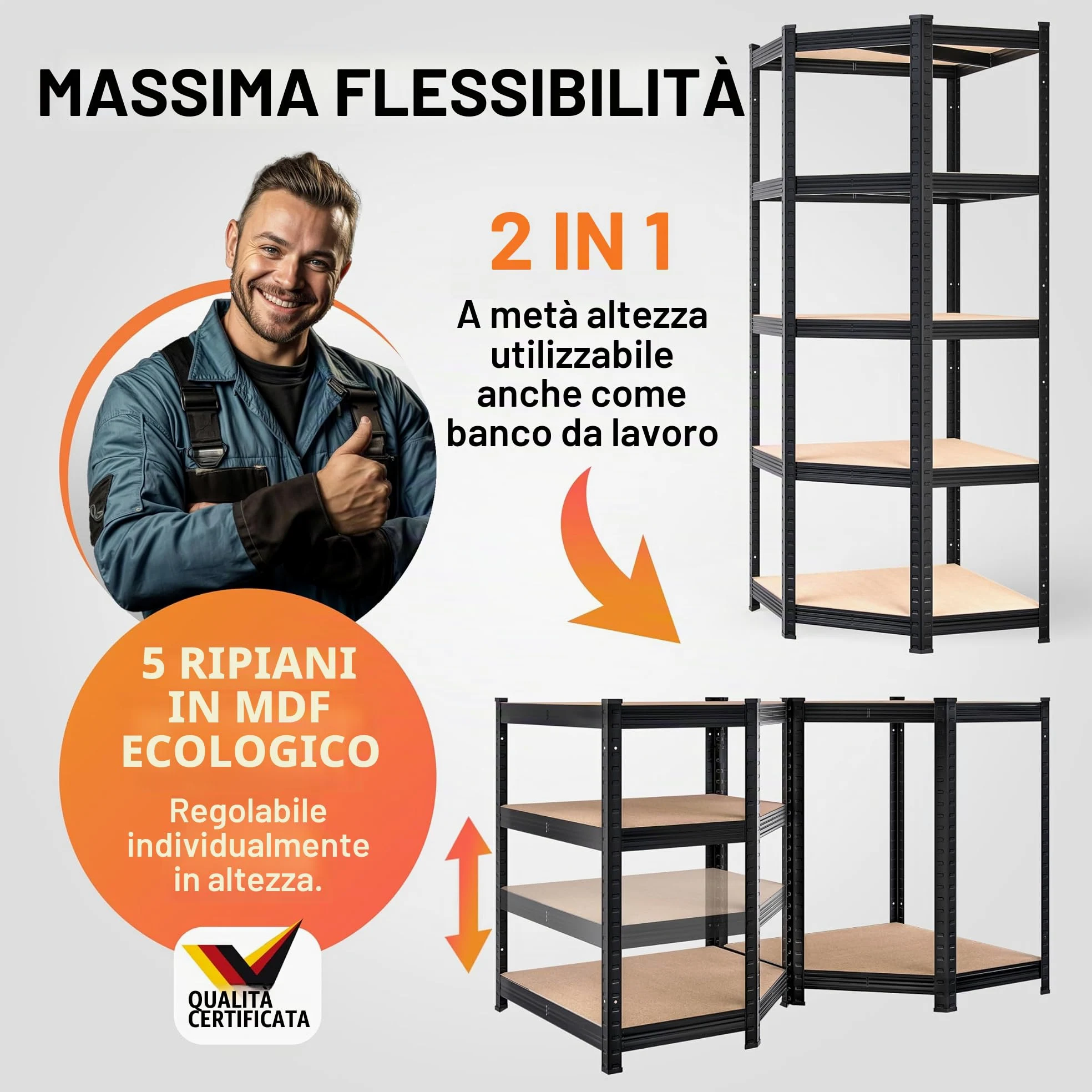 Monzana® Scaffale Angolare Metallo 2625kg 15 Ripiani MDF Scaffalatura Metallica Scaffale Alta Portata Angolo Scaffali