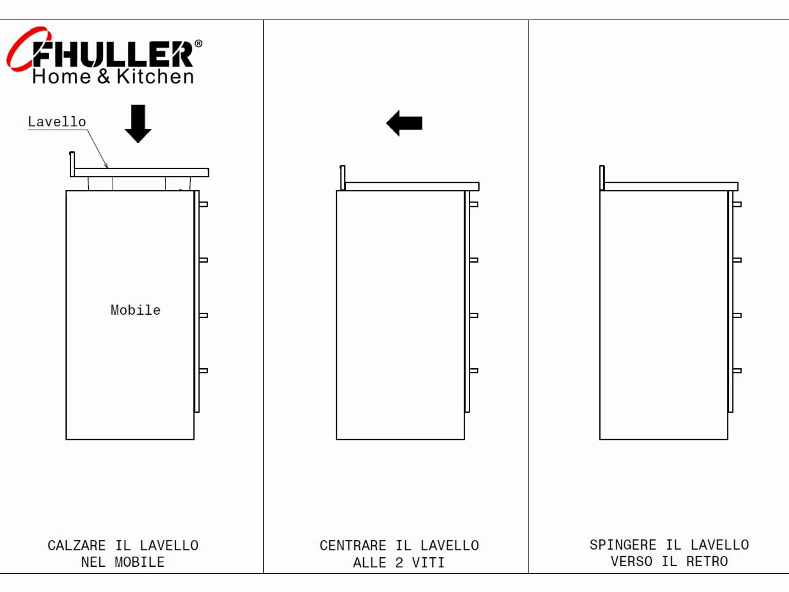 Lavello FHULLER Monostampo Da Appoggio 120X50 In Acciaio Inox AISI 304 Con Due Vasche a DESTRA e Gocciolatoio a SINISTRA Per Sottolavello da 120 Cucina Componibile Modello Pisa PI1202MLPC