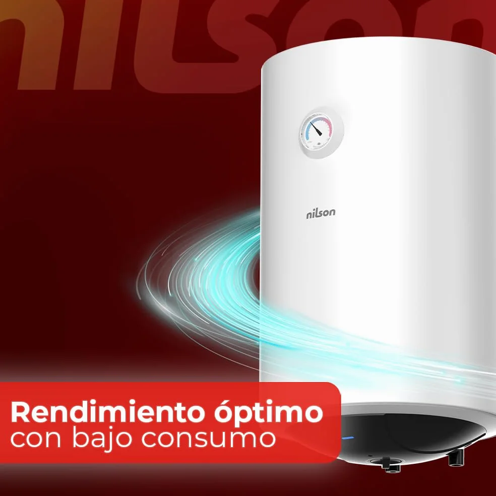 Nilson Termo Eléctrico Vertical 30 Litros NT3000. Instalación Vertical, 1500W, Incluye Kit de Montaje, Resistencia de Acero inoxidable, Blanco, Eficiencia Energética Clase C