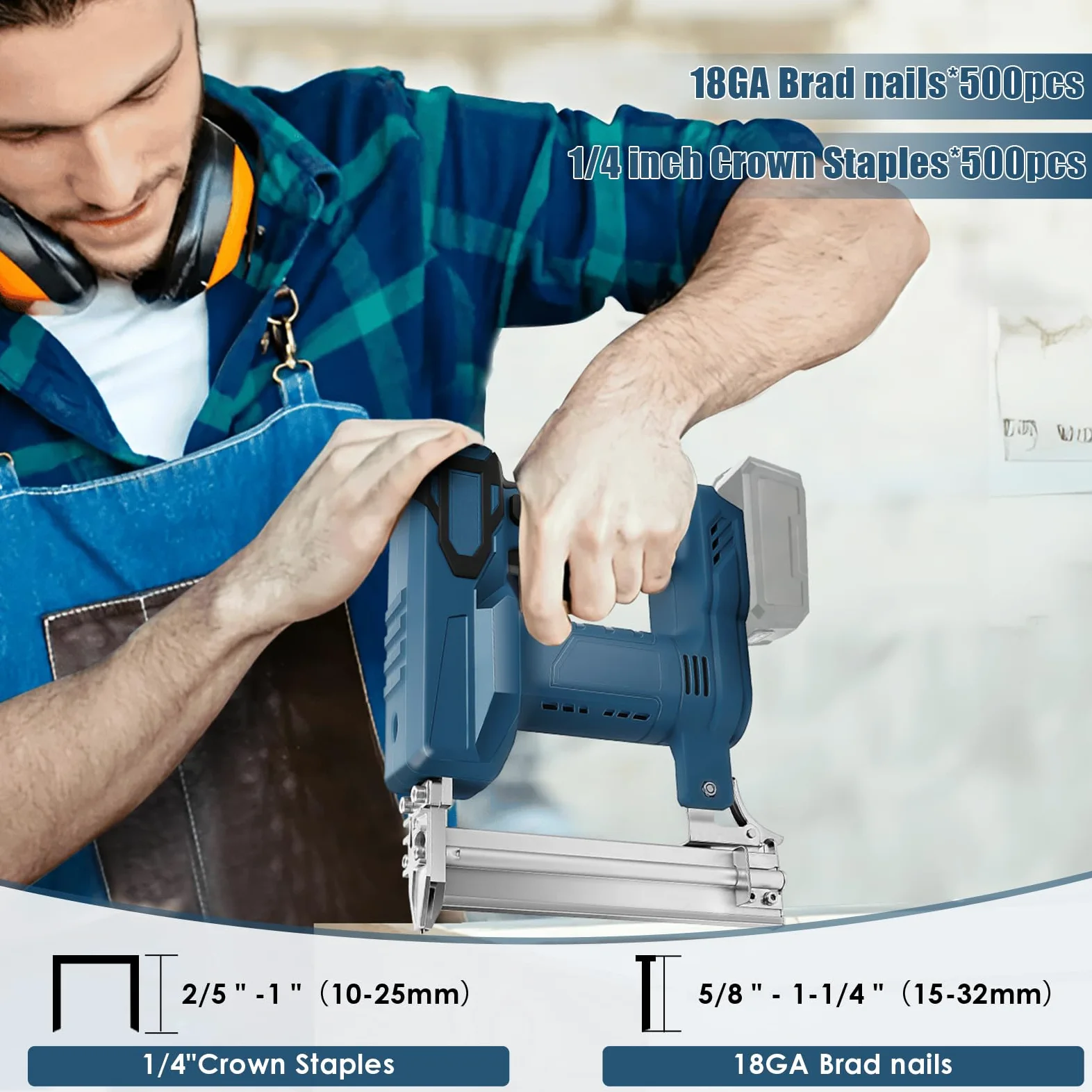 Pistola per unghie a batteria, compatibile con batteria al litio Makita 18 V, LXT, 2 in 1, con 500 chiodi dritti e 500 chiodi a forma di U, per legno/tessuto/moquette (senza batteria)