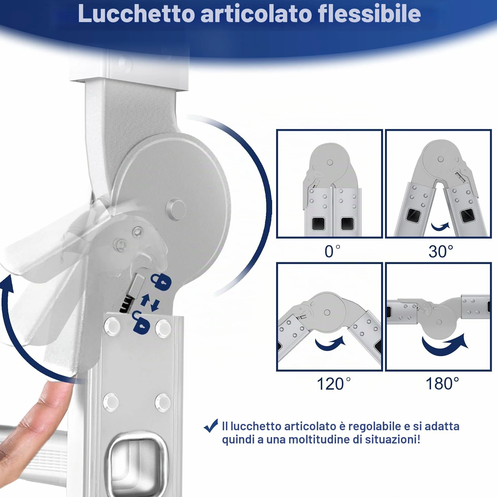 UISEBRT - Scala multiuso pieghevole 4 x 3 in alluminio con piattaforma, 6 in 1, 340 cm, fino a 150 kg, colore: argento