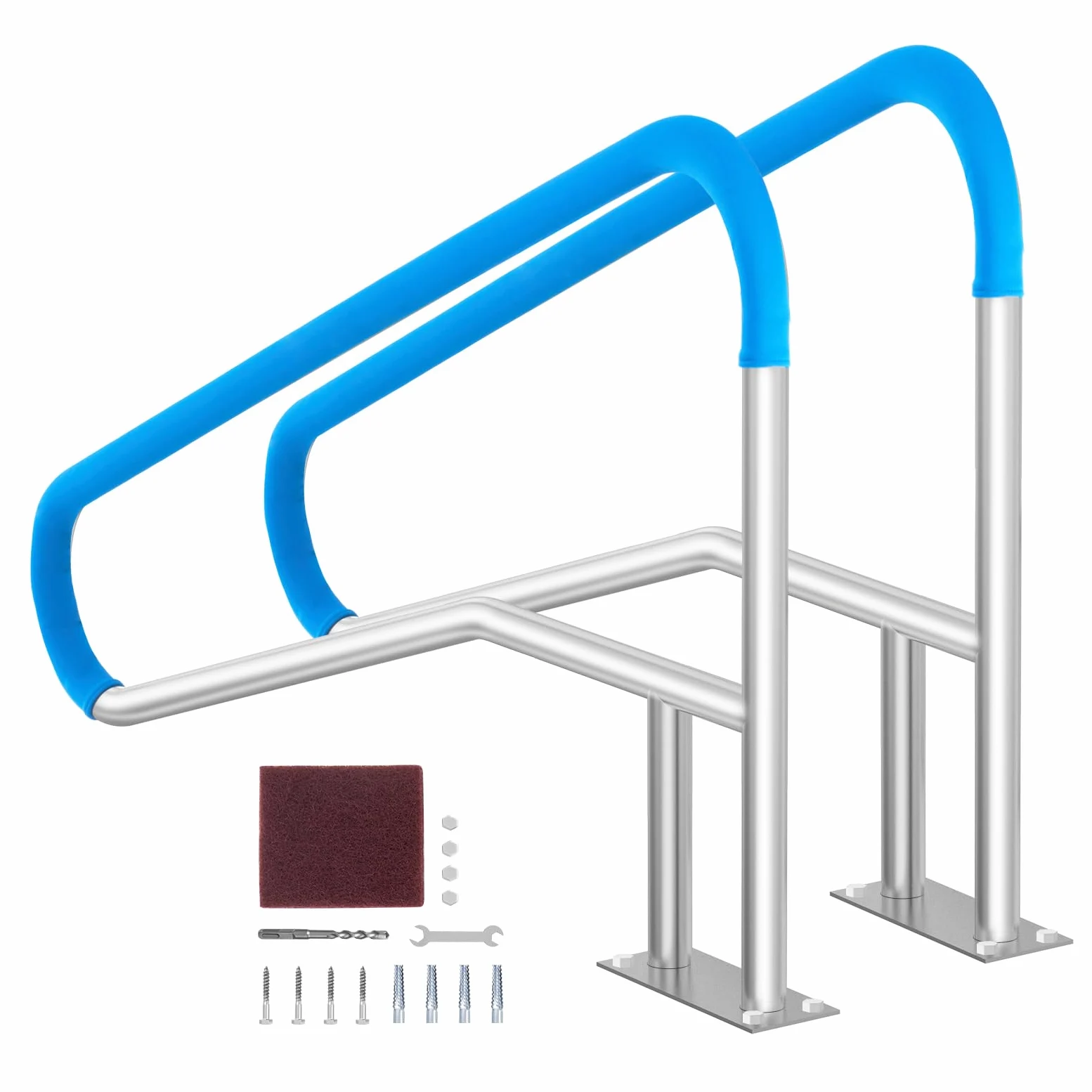 VEVOR Corrimano per Piscina, Confezione 2, Ringhiera per Piscina 1395 x 810 mm Acciaio Inossidabile con Piastra di Base per Piscine Interne Esterne, Ringhiera per Piscina per Terrazze, con Copertura