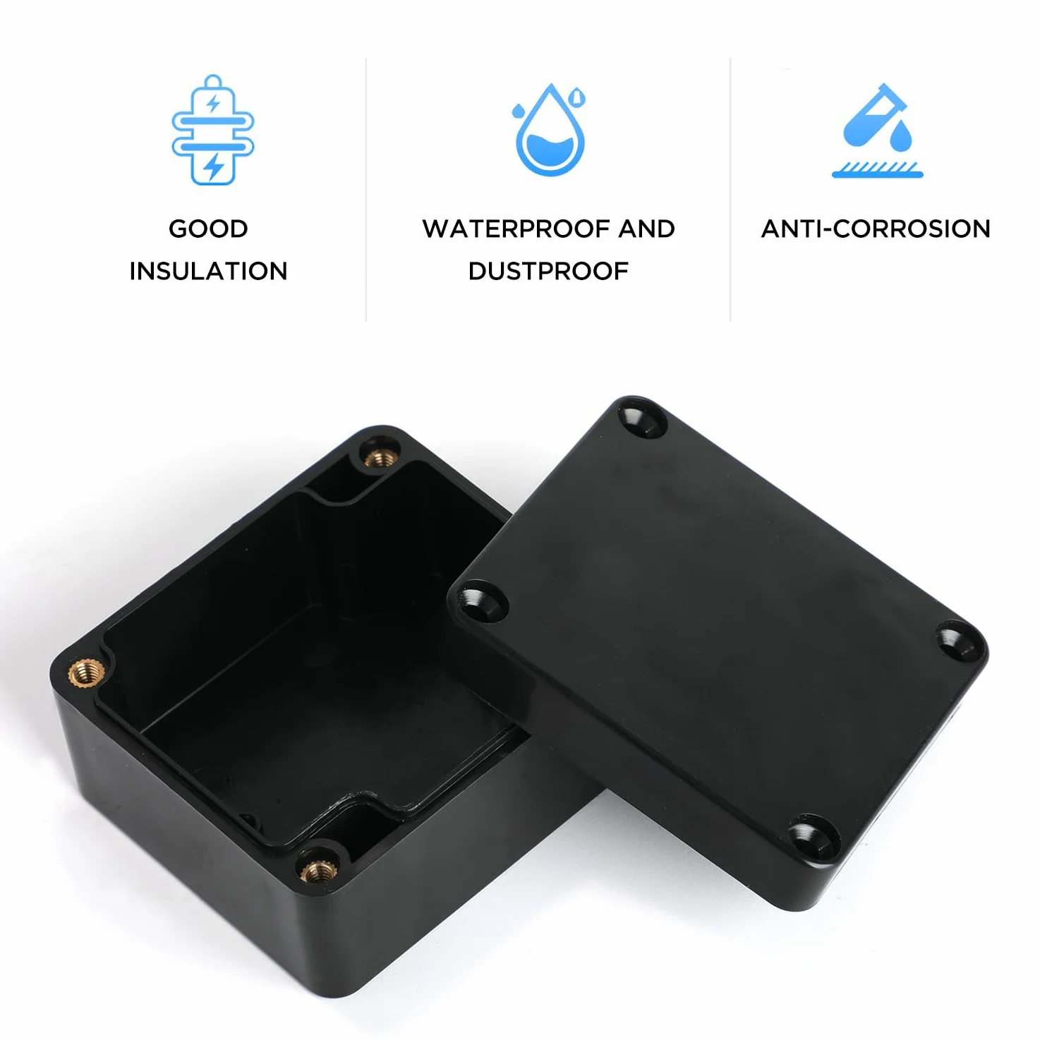 6pezzi Scatole di giunzione impermeabili, connettori per cavi elettrici esterni IP67, scatole di progetto in ABS, scatole di giunzione per cavi di prolunga (63x58x35mm, nero)