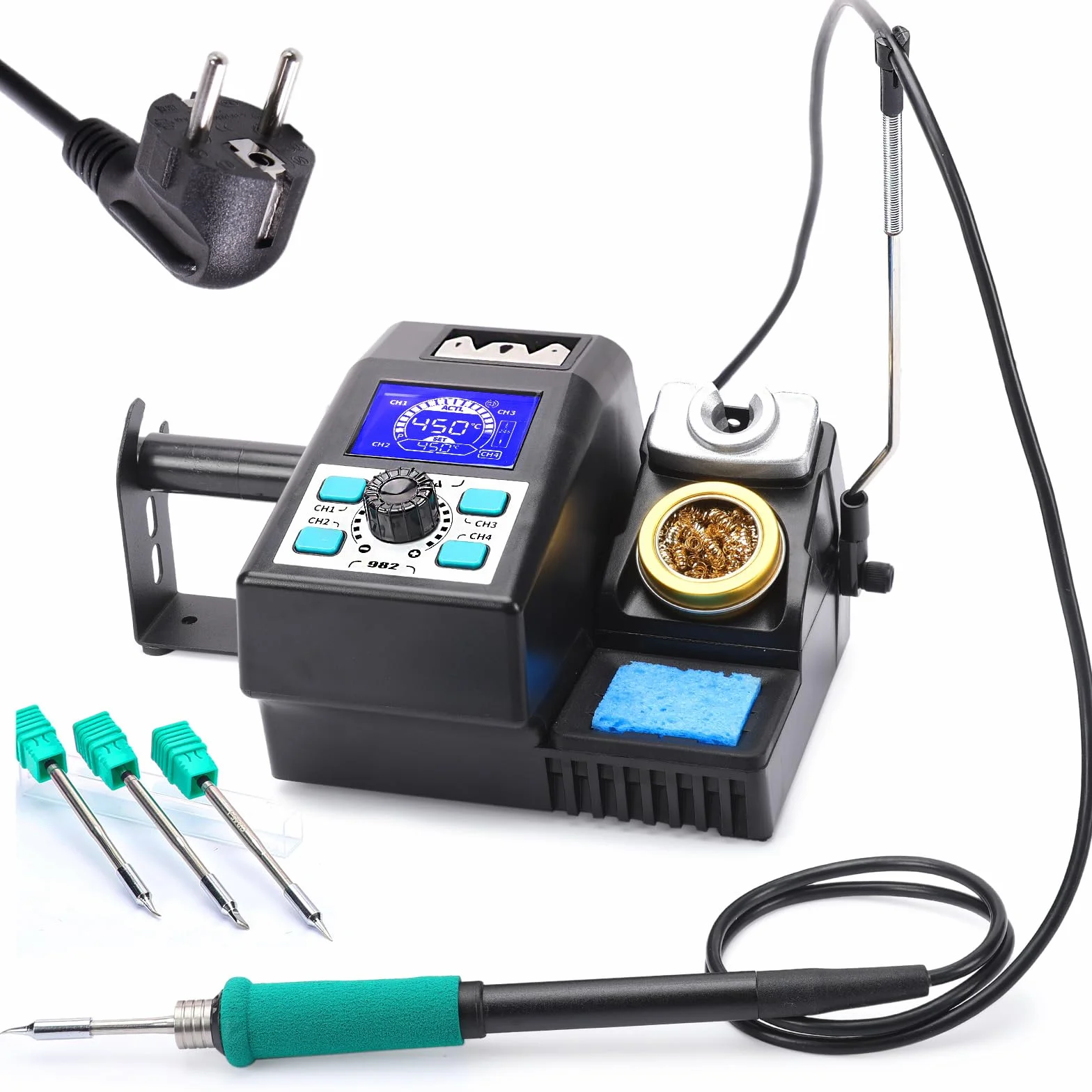 YIHUA 982 Kit per stazione di saldatura di precisione con display LCD digitale, compatibile con cartucce per punte da saldatura C245, 4 canali di memoria, riscaldamento rapido per la microsaldatura