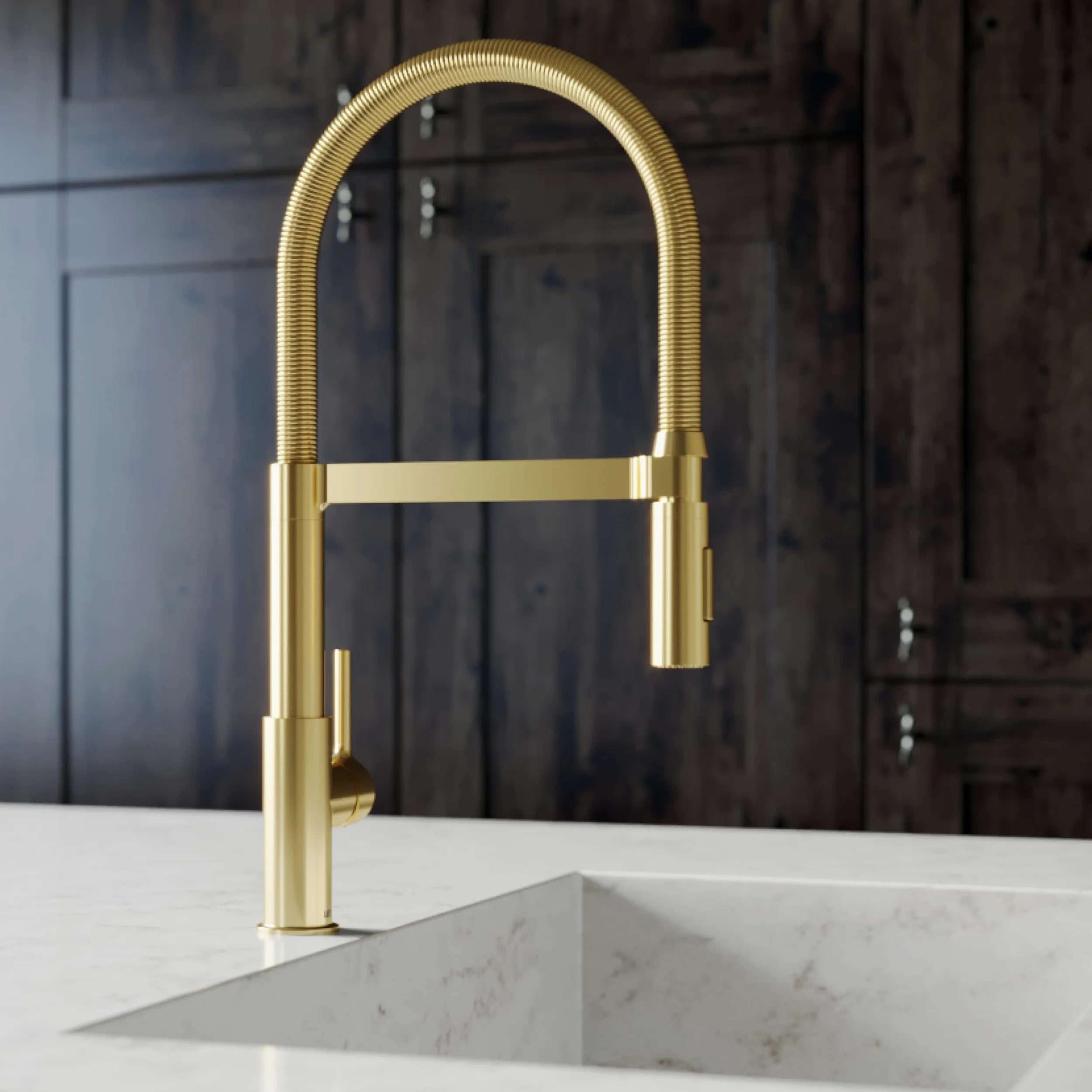 Lenz Rubinetto da cucina ALUNA in oro – doccetta flessibile con 2 tipi di getto, superficie anti-impronte – cartuccia in ceramica di alta qualità e ugello di marca – 46070541