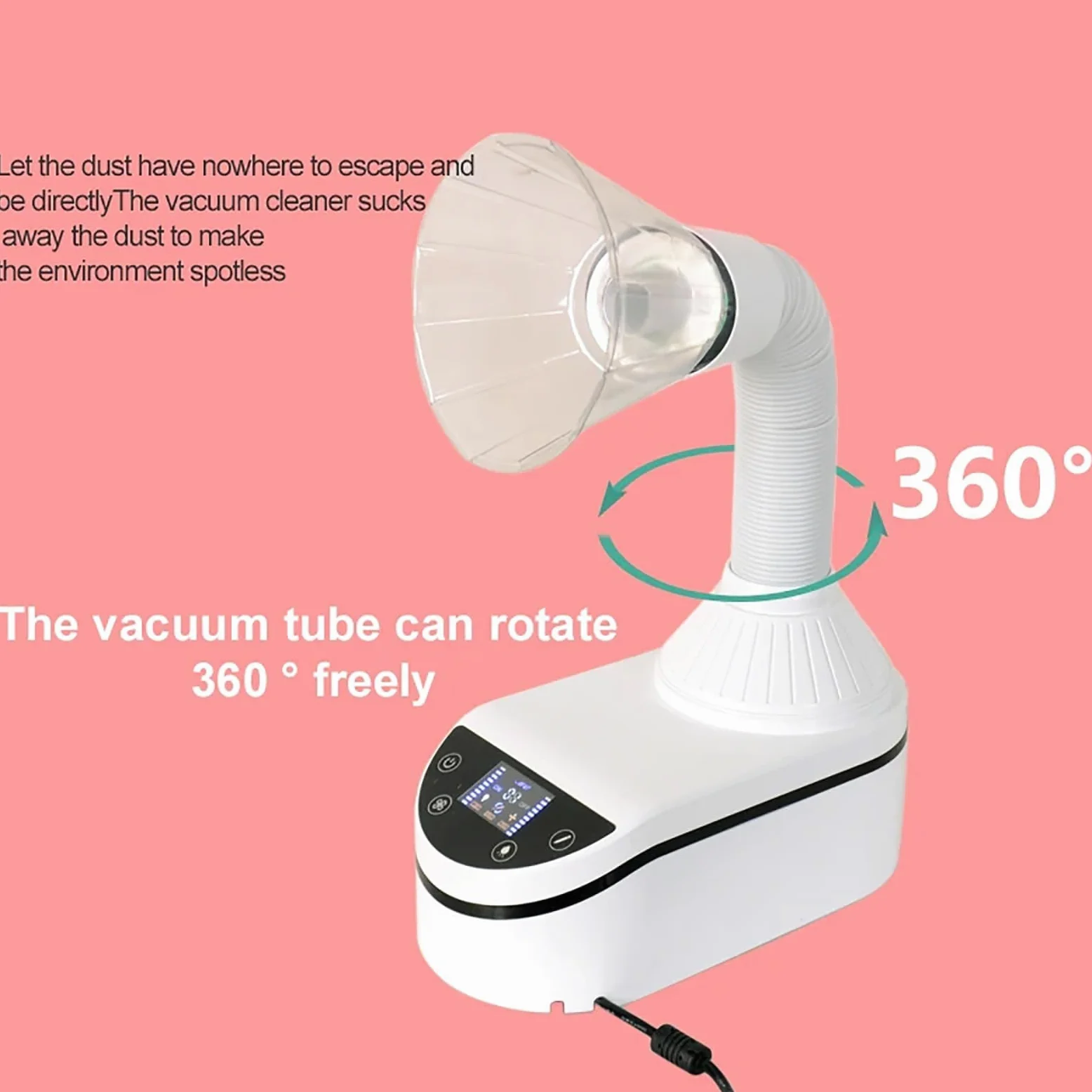Aspirapolvere per unghie, potente aspirapolvere con faretto LED, condotto girevole a 360°, display LCD, touch screen intelligente per salone di bellezza