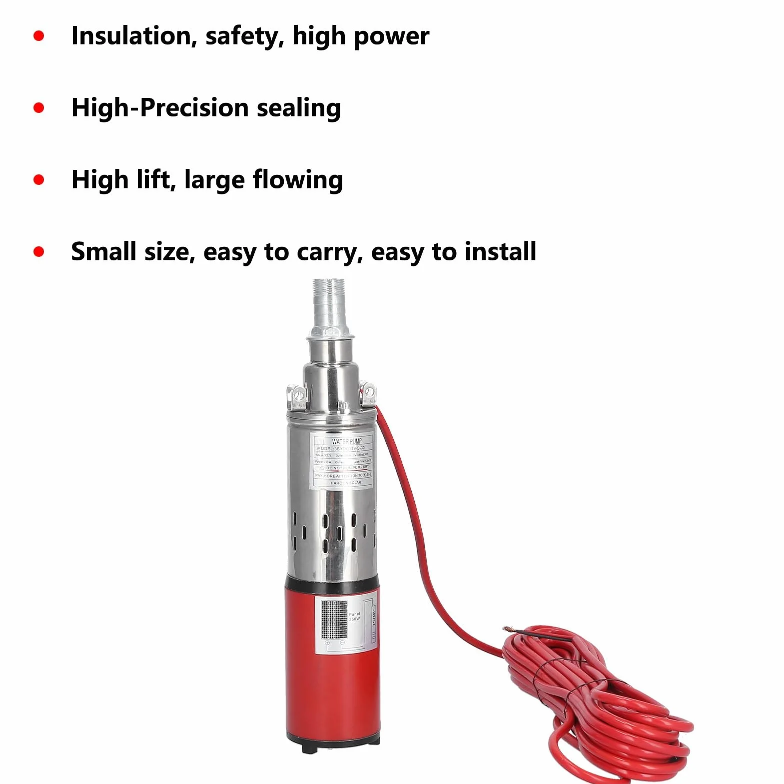 Pompa Sommersa DC12V Acciaio Inossidabile Rosso Pompa Sommersione per Pompe Solari Industriale