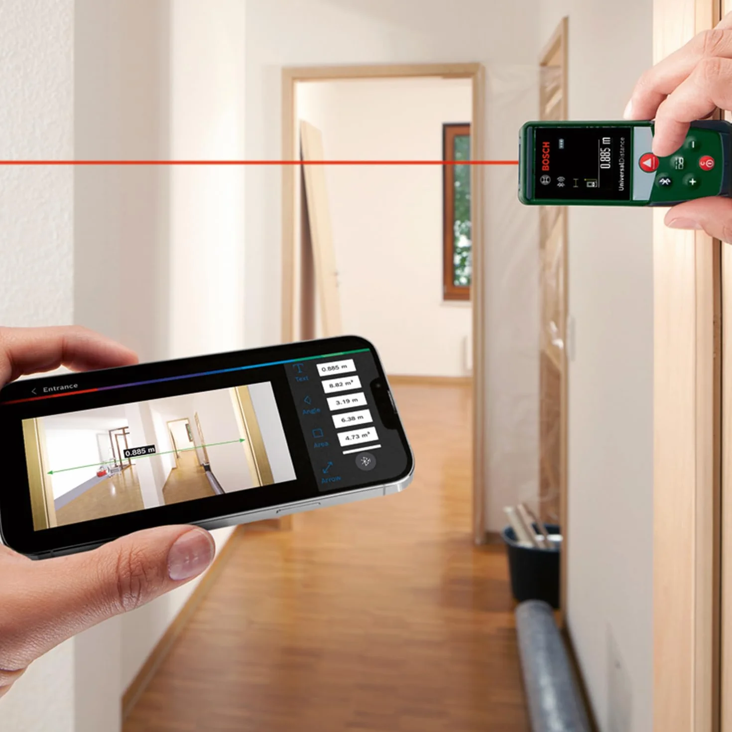 Bosch Metro Laser Distanziometro Laser UniversalDistance 50C (misura distanze fino a 50 m con precisione, connettività Bluetooth, funzioni di misurazione, in scatola di cartone E-Commerce)