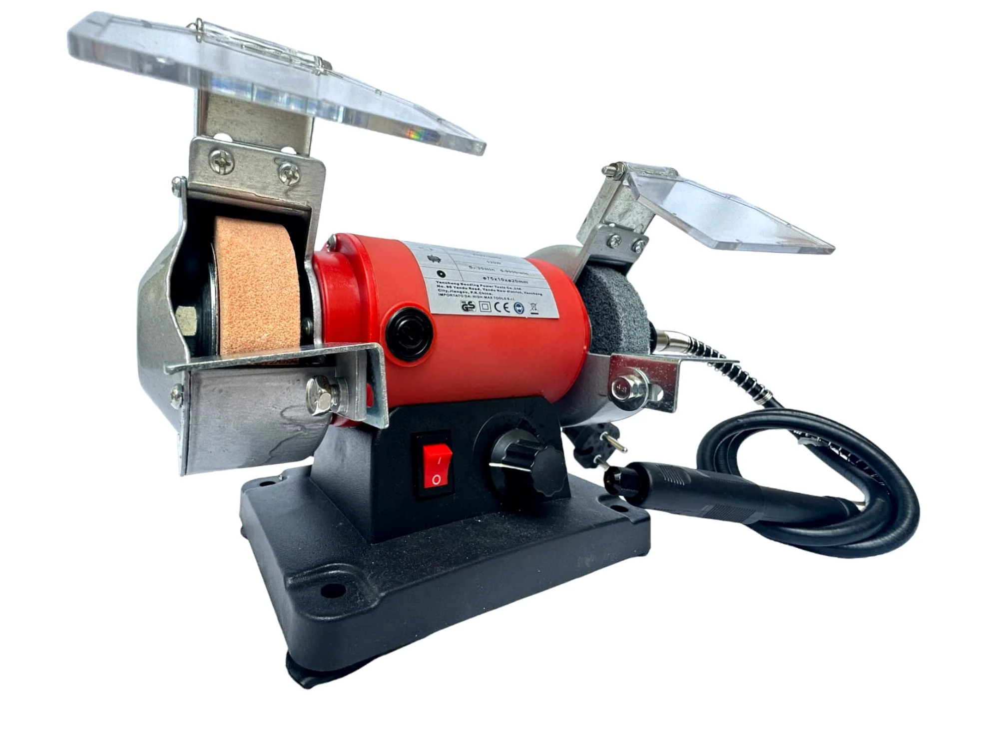 Smerigliatrice da Banco Multifunzione 120W Mini Mola da Banco 75mm Include Mini Trapano Albero Flessibile con Velocità Regolabile