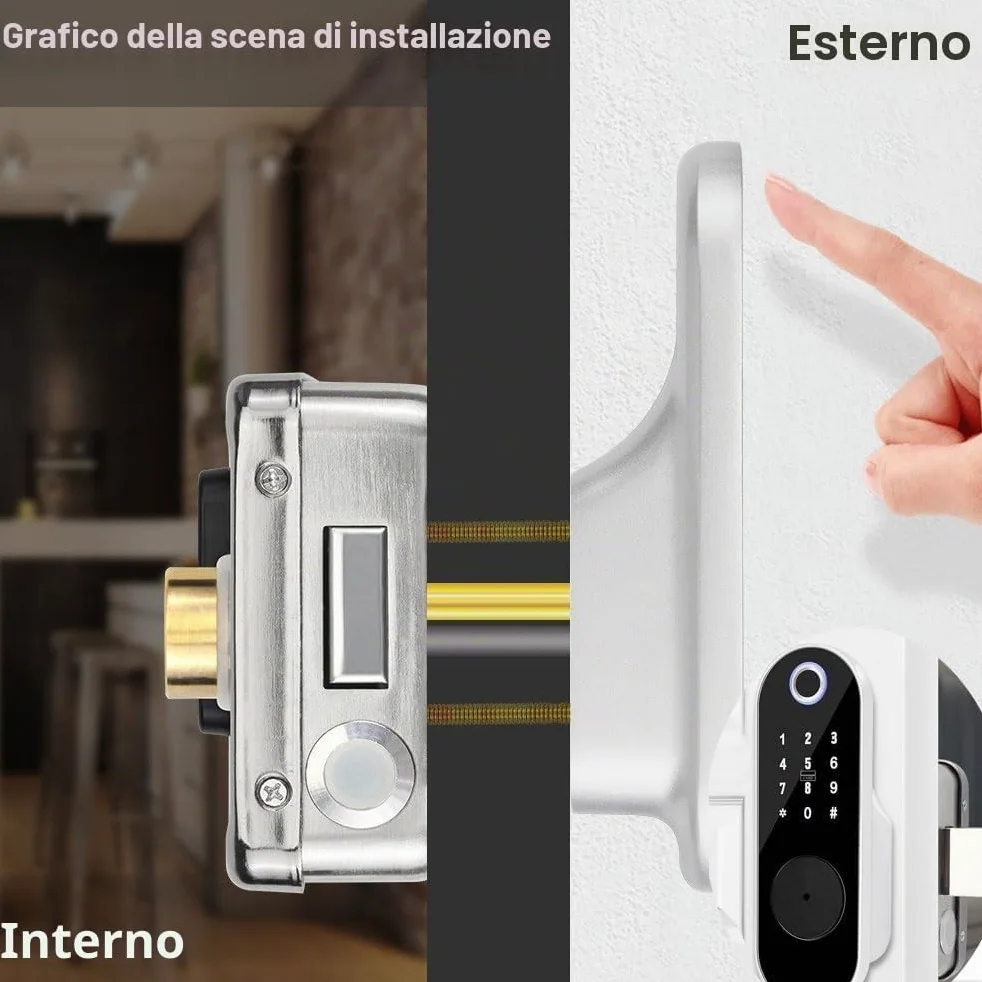 Tuya - Serratura elettronica intelligente digitale, sblocco tramite app, identificazione delle dita, codice anti-peep, telecomando, chiave RFID 5 in 1