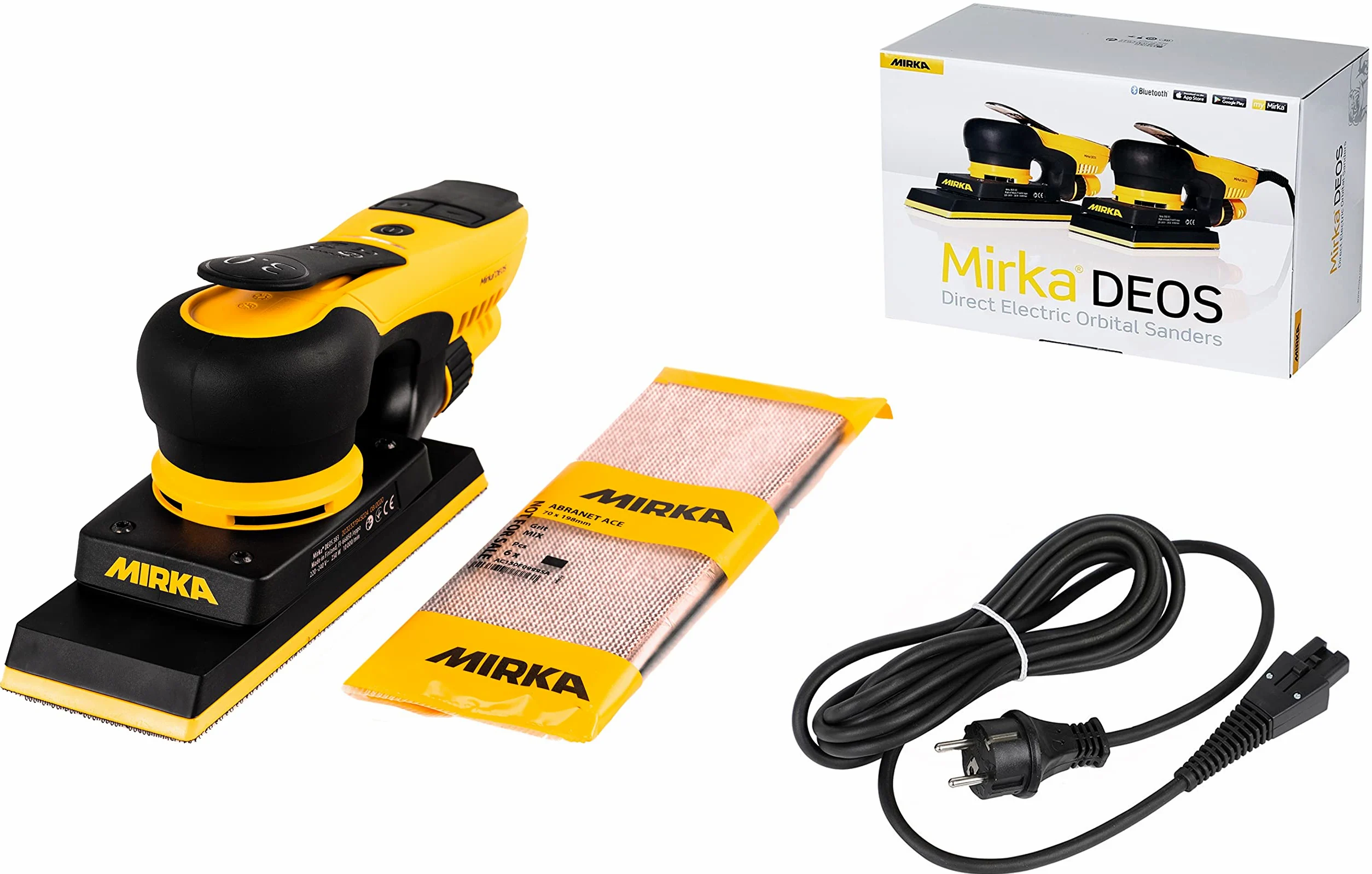 Mirka DEOS 383CV, Levigatrice orbitale con aspirazione centrale e a strappo, per carta abrasiva 70x198mm, corsa 3,0mm, MID3830201