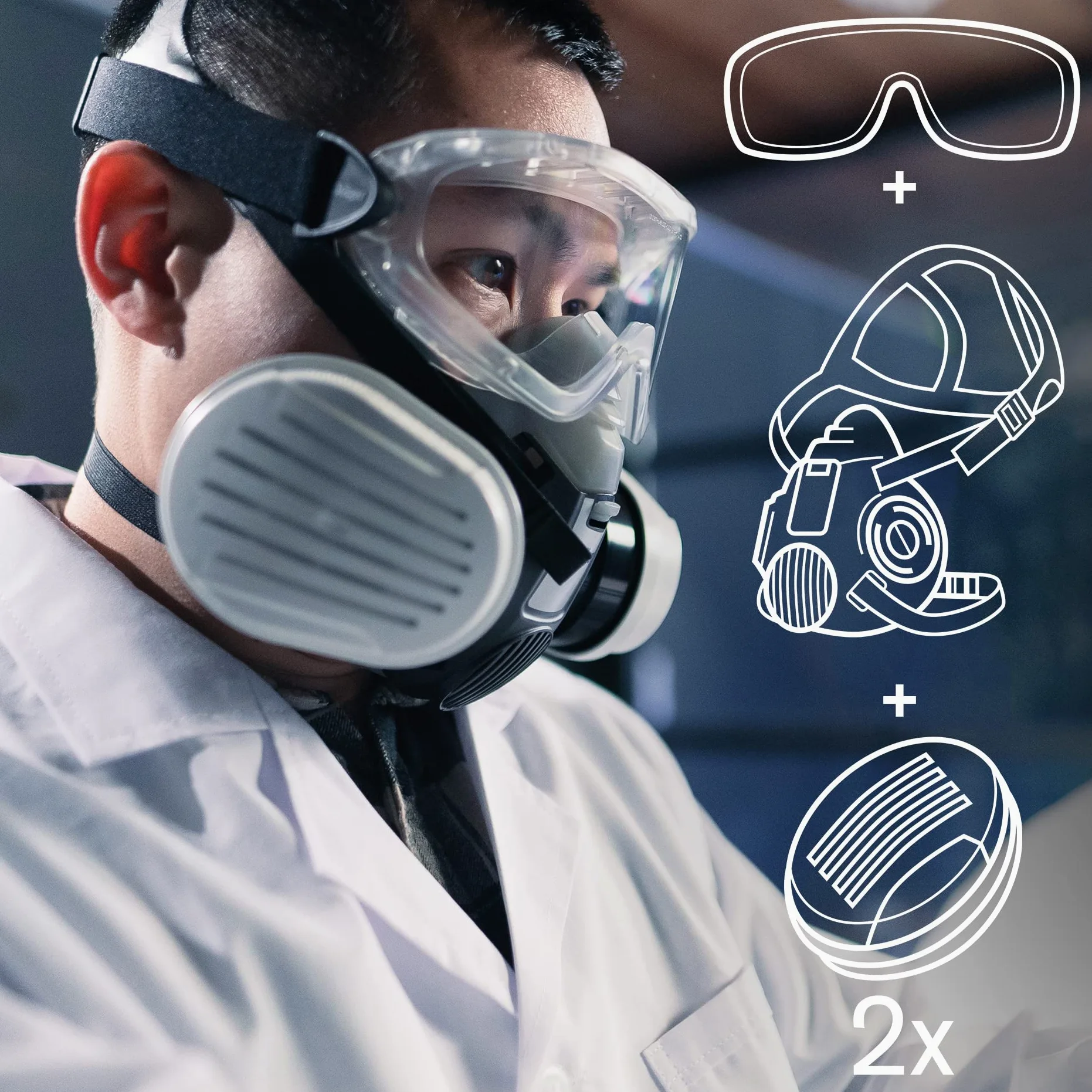 Dräger Set di semimaschere X-plore 3300 per lavori chimici con occhiali a visione totale X-pect 4400 e filtro combinato ABEK1 Hg P3, protezione da vapori, gas, particelle e polveri