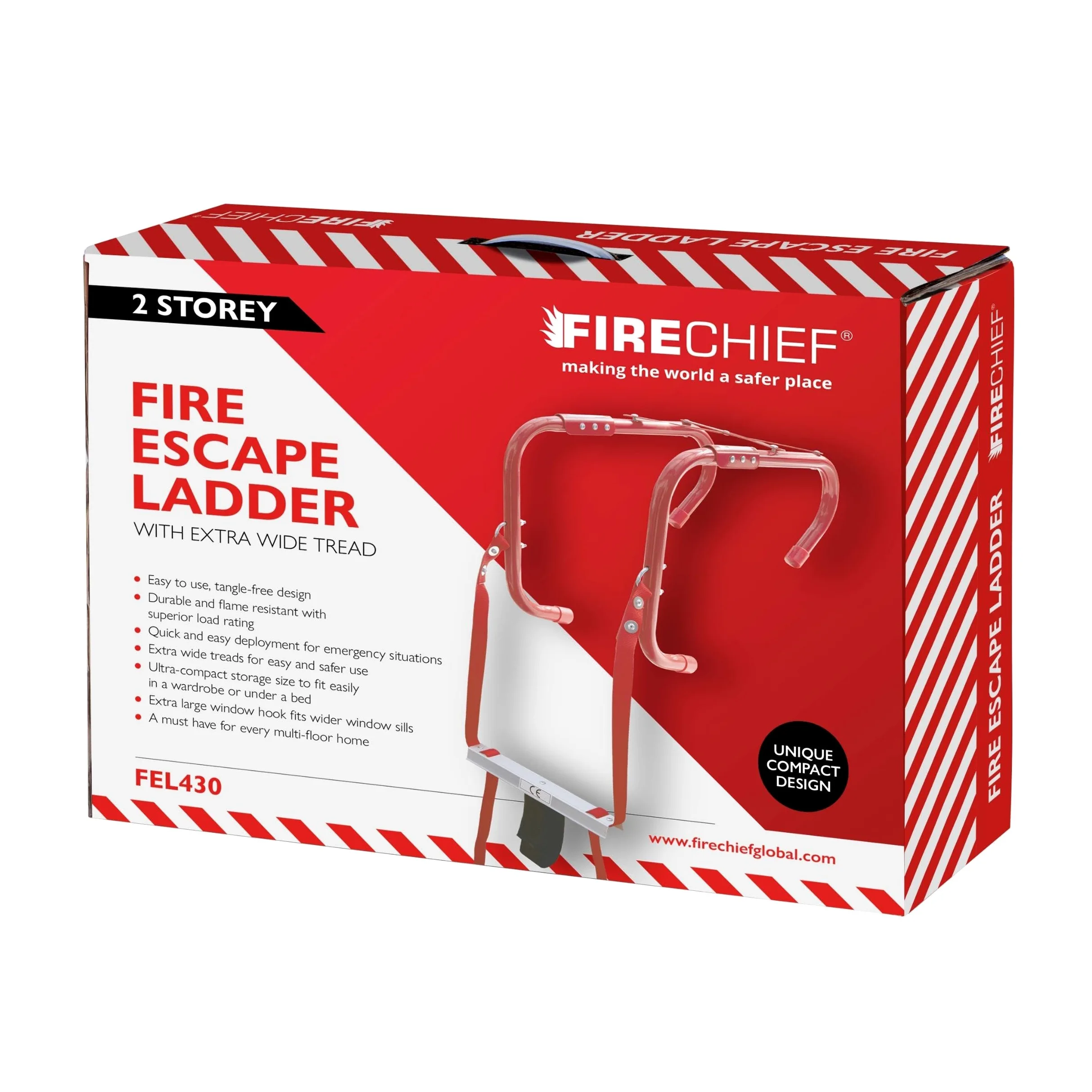 Firechief FEL430 Firechief Fire Escape Scaletta per uso domestico | Scala leggera compatta per situazioni di emergenza | Scala di fuga pieghevole a 2 piani con gradini extra larghi