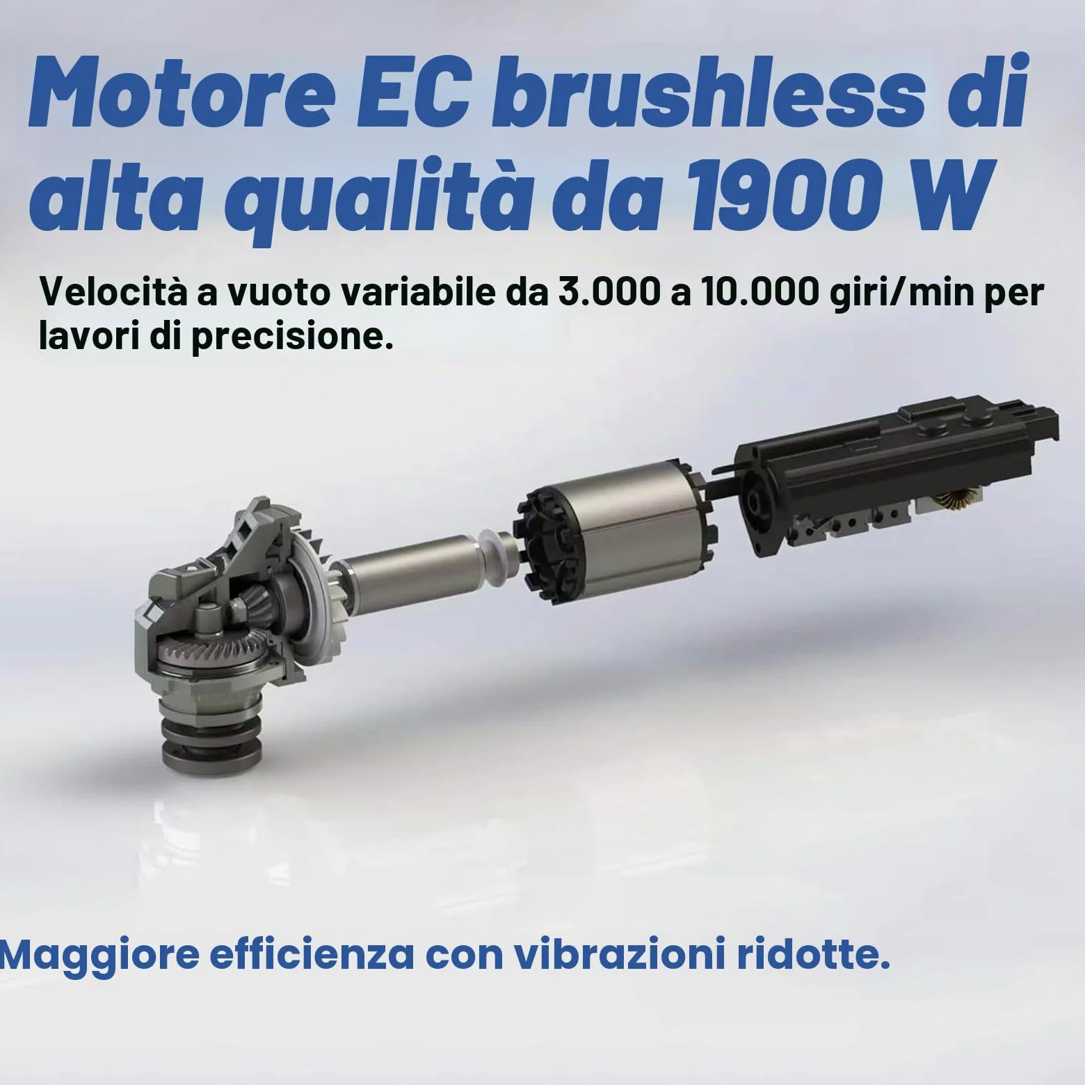 FANZWORK 1900W (MAX) Smerigliatrice per calcestruzzo con motore brushless EC, set 125 mm, cuffia aspirazione e valigetta, senza manutenzione