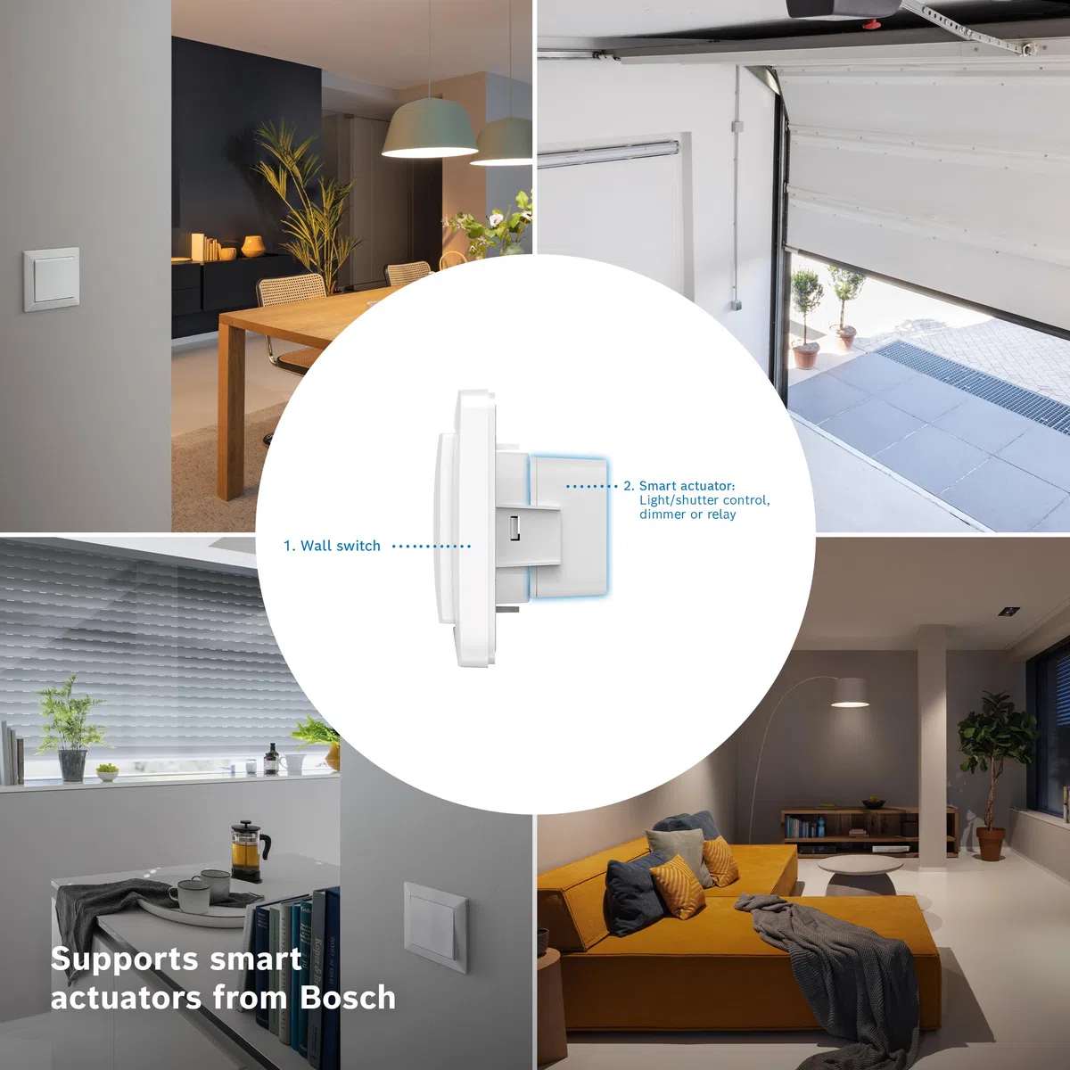 Set di illuminazione e oscuramento per la casa intelligente di Bosch, comprendente interruttore a parete, 6x controllo luci/tapparelle II, 6x interruttore a parete per attuatori smart