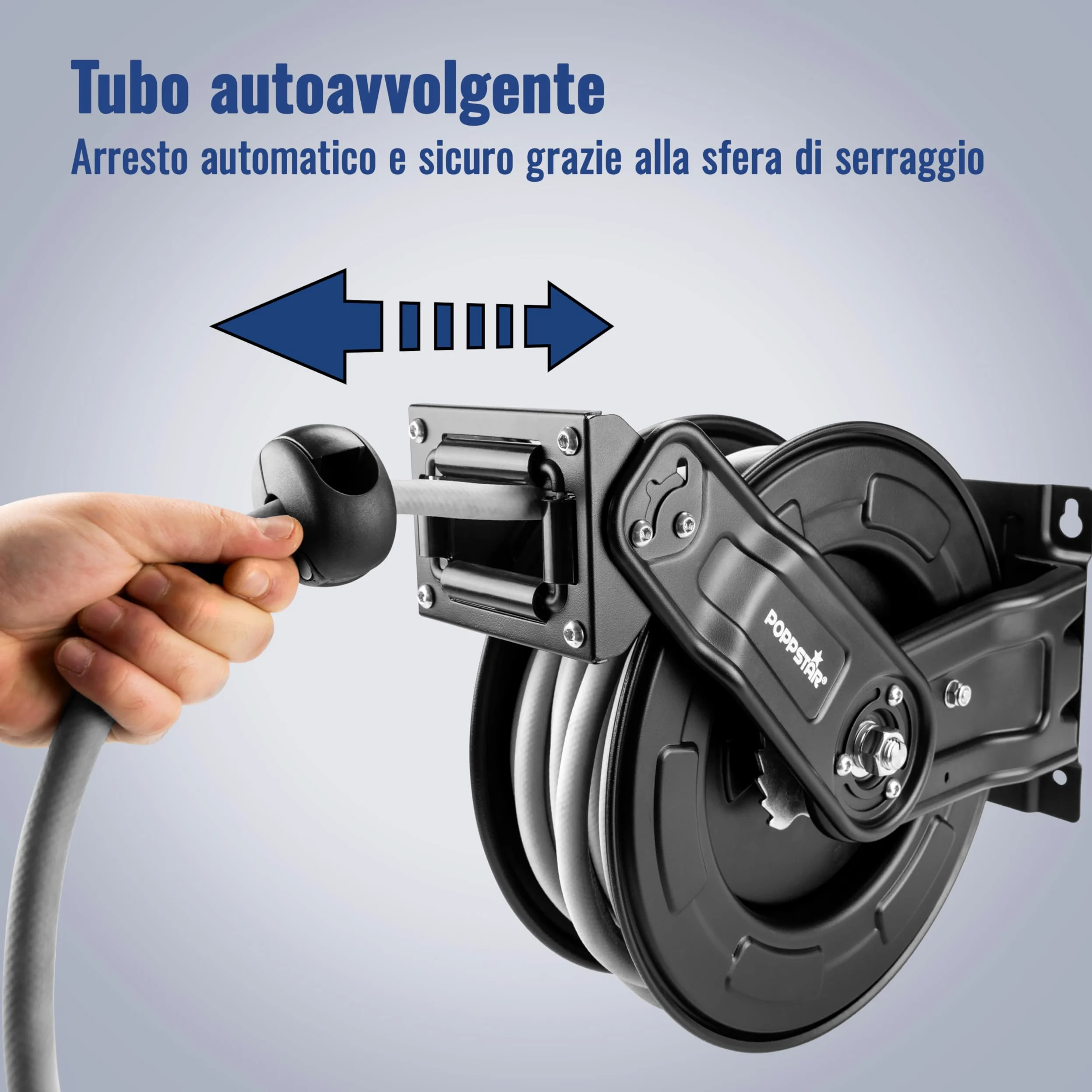 Poppstar Avvolgitubo per aria compressa in acciaio (20m+2m, diametro (9,2x15mm)), attacchi 1/4 di pollice BSPT