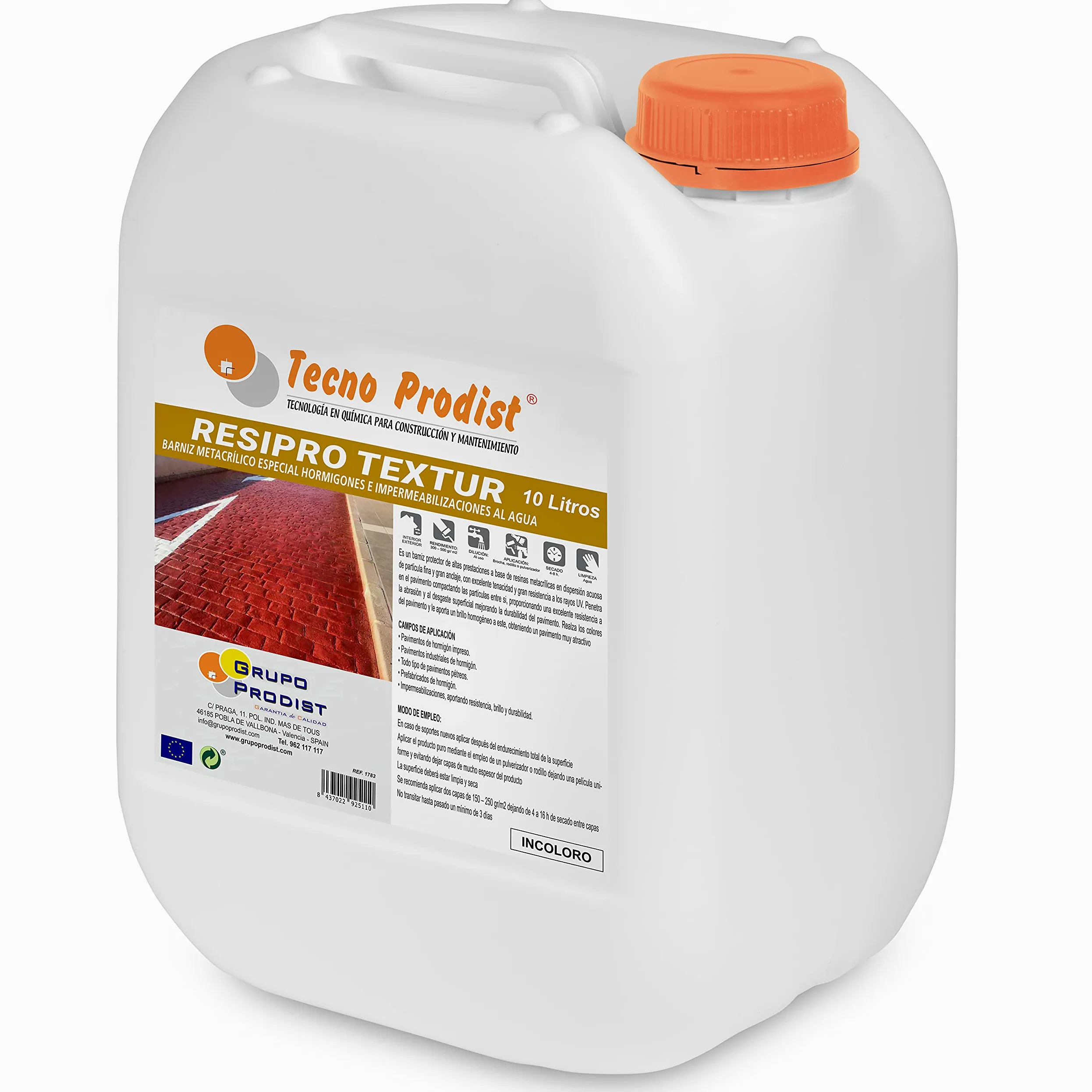 RESIPRO TEXTUR di Tecno Prodist, (10 Litri) Vernice per cemento stampato – pittura protettiva trasparente, ad alte prestazioni, a base di resine, alto ancoraggio, resistente, non ingiallente, incolore