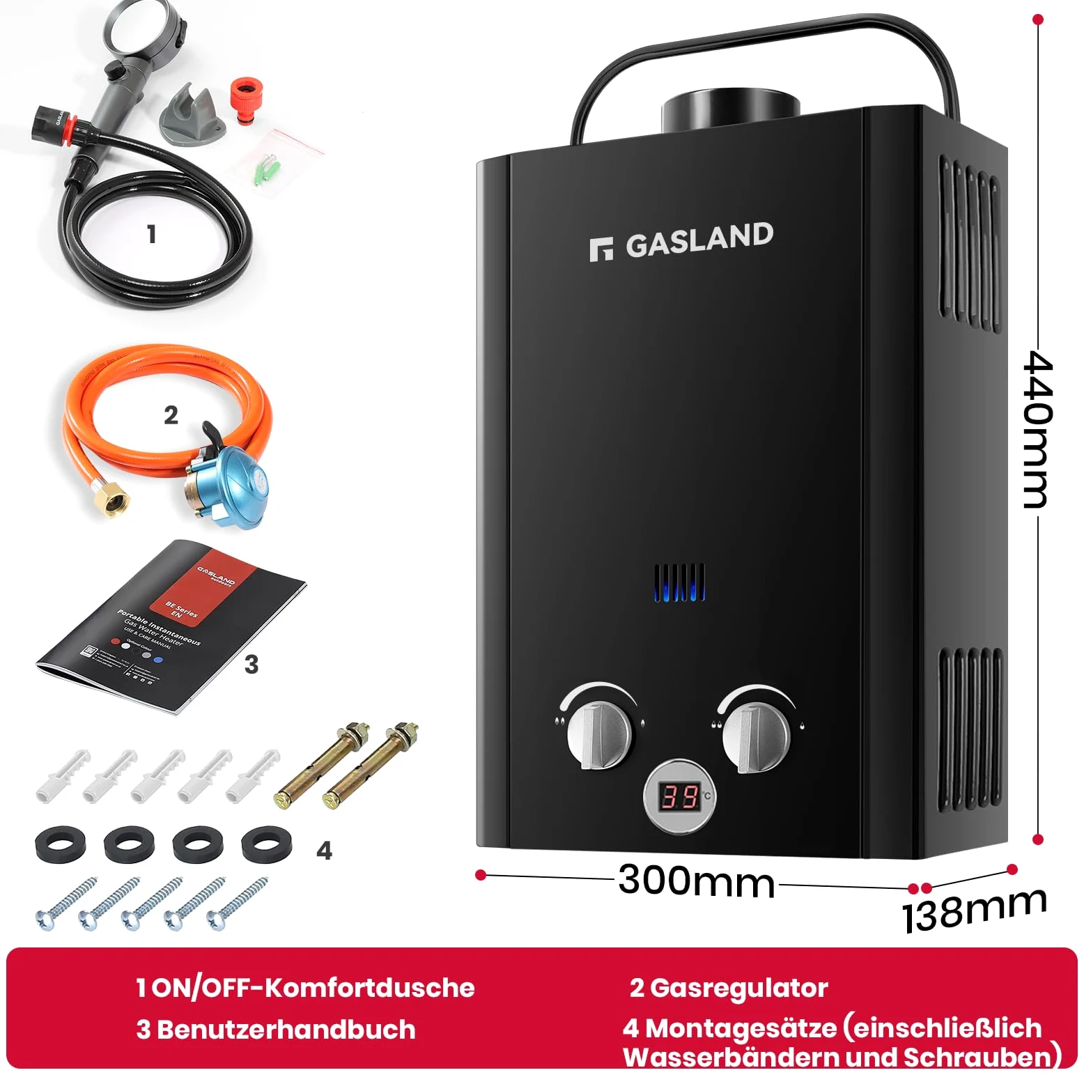 GASLAND BE158B - Scaldabagno a gas 6 l, 30/37 mbar, sistema doccia calda portatile, scaldabagno GPL istantaneo per campeggio Road Trip Hot Tap Lpg Shower