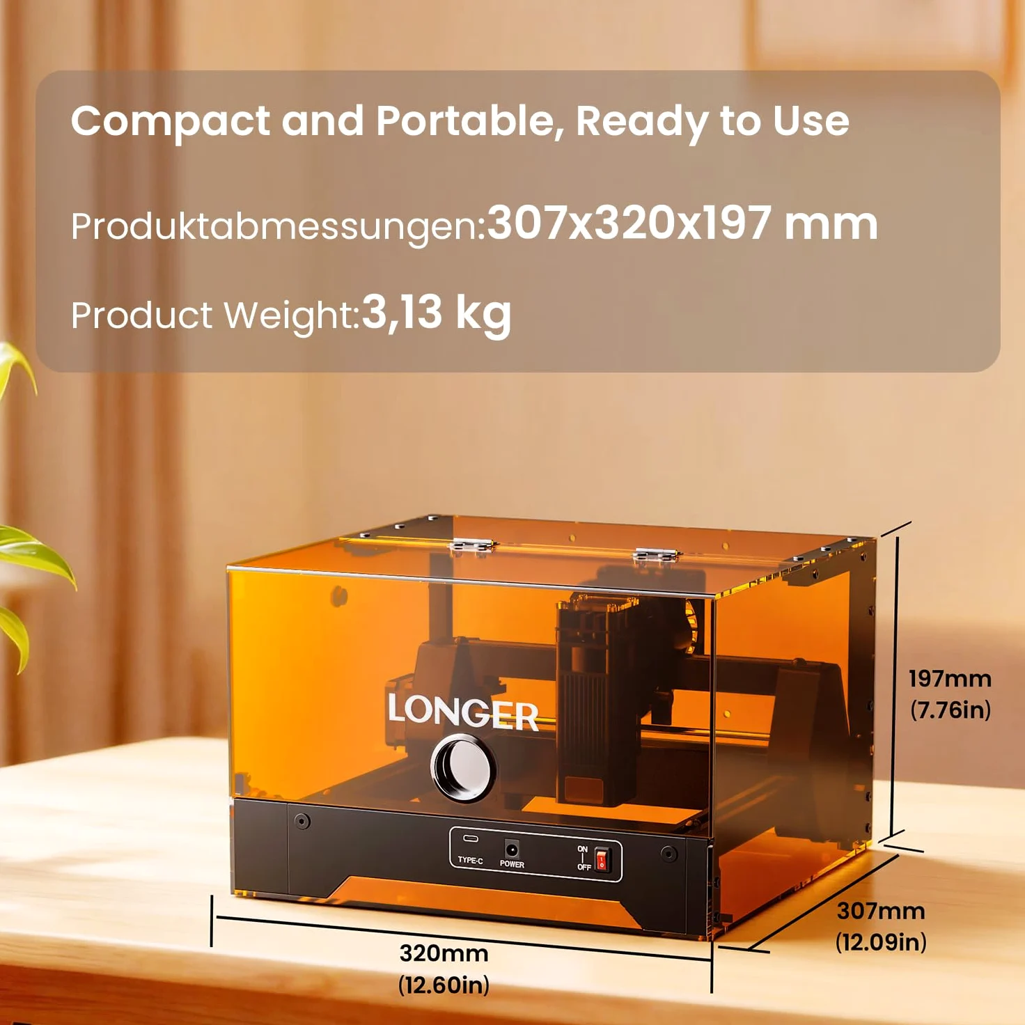 LONGER Ray5 miniS Incisore Laser, Incisore e Taglierina Laser 5,5W Classe 1 con Carcassa Protettiva, WiFi, Arresto Emergenza, per Legno, Metallo, Acrilico e Pelle, 130 x 120 mm
