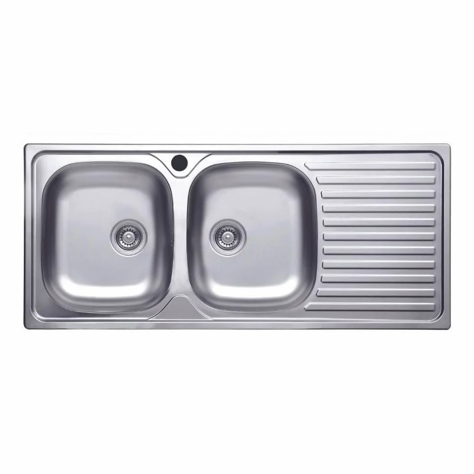 Lavello cucina due vasche acciaio da incasso gocciolatoio a dx 50x116 cm