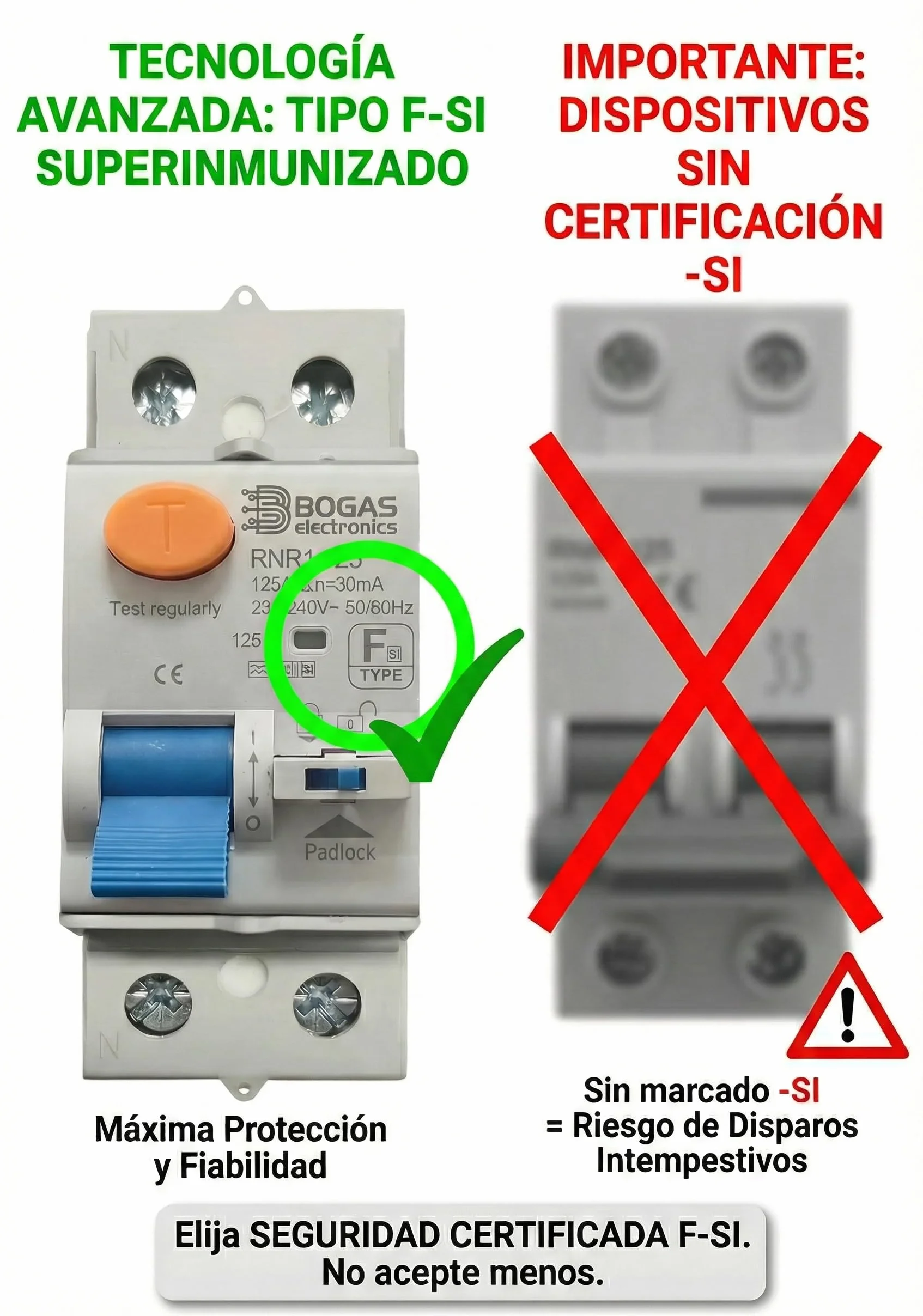 Differenziale Type F-SI |40 ampere|30mA|2 poli (N+F)| con certificazioni ufficiali e C E | (Type F-SI riarmante 40A 30mA)