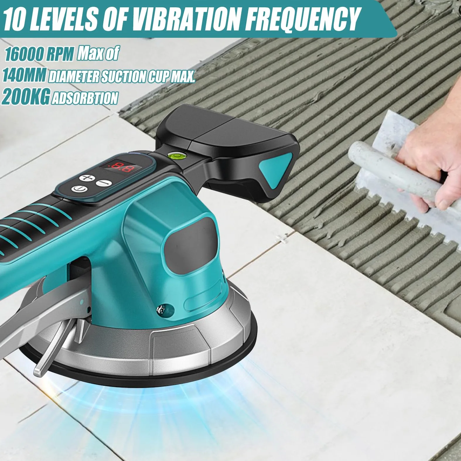Macchina vibrante per piastrelle Makita 18 V, Vibratori per Piastrelle a Batteria da Parete Posa con 10 ingranaggi regolabili, assorbimento 200 kg, display digitale(Batteria Non Inclusa)