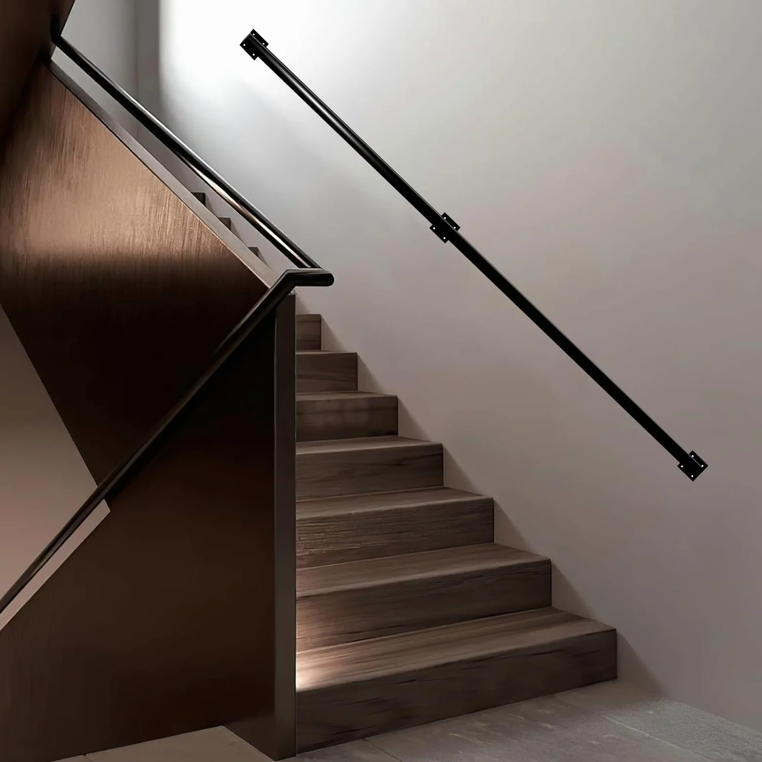 360cm Corrimano di Tubo in Ferro battuto Nero, corrimano Antiscivolo per Scale di Sicurezza,Adatto per Scale per WC da Bagno Corrimano per Interni ed Esterni