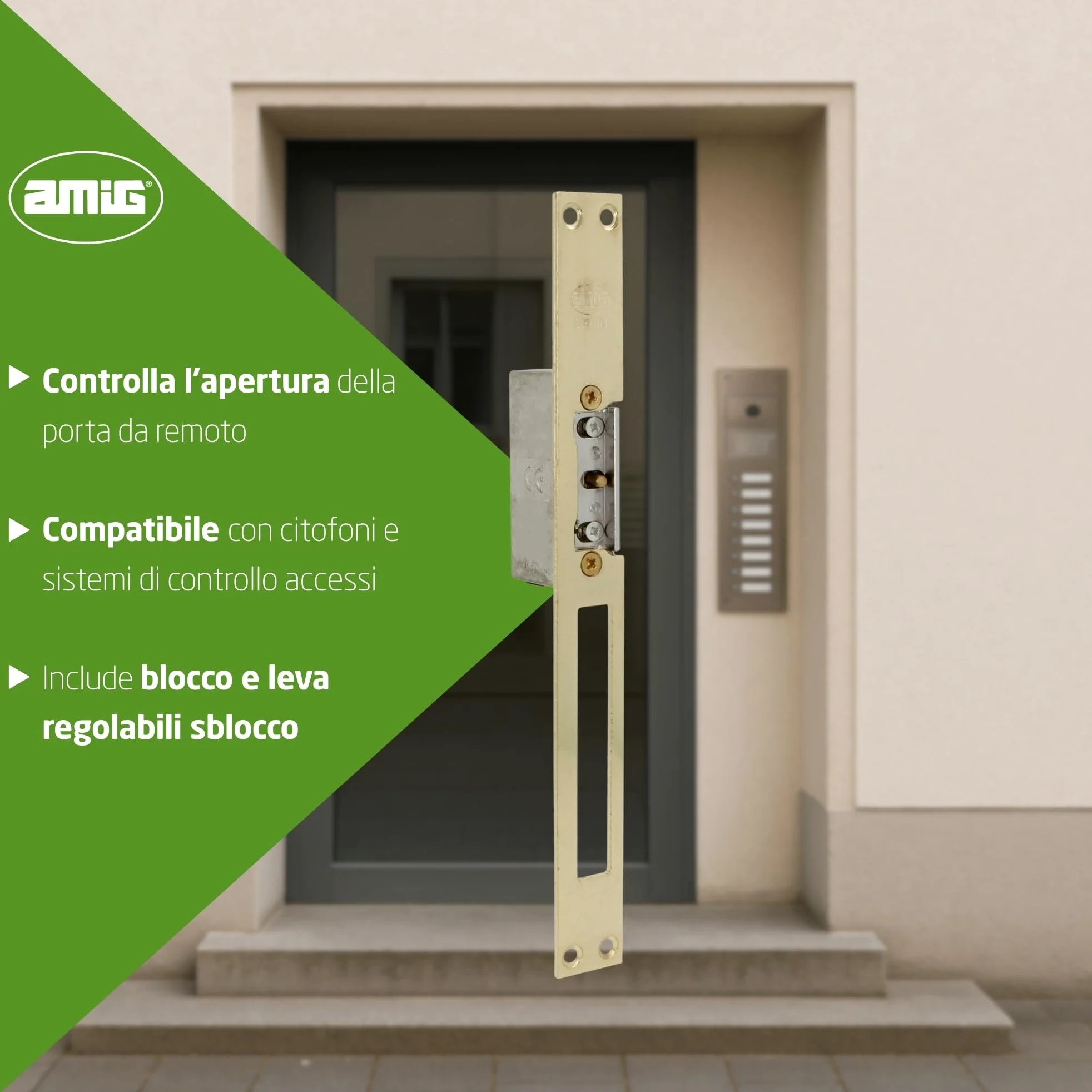 Amig - Incontro elettrico da incasso per controllo accessi - Compatibile con scrocco europeo 13 mm - Frontale 250 x 25 mm - Acciaio ottonato verniciato - Dorato - 8-12 V AC/DC - Mod. 20 con inibitore