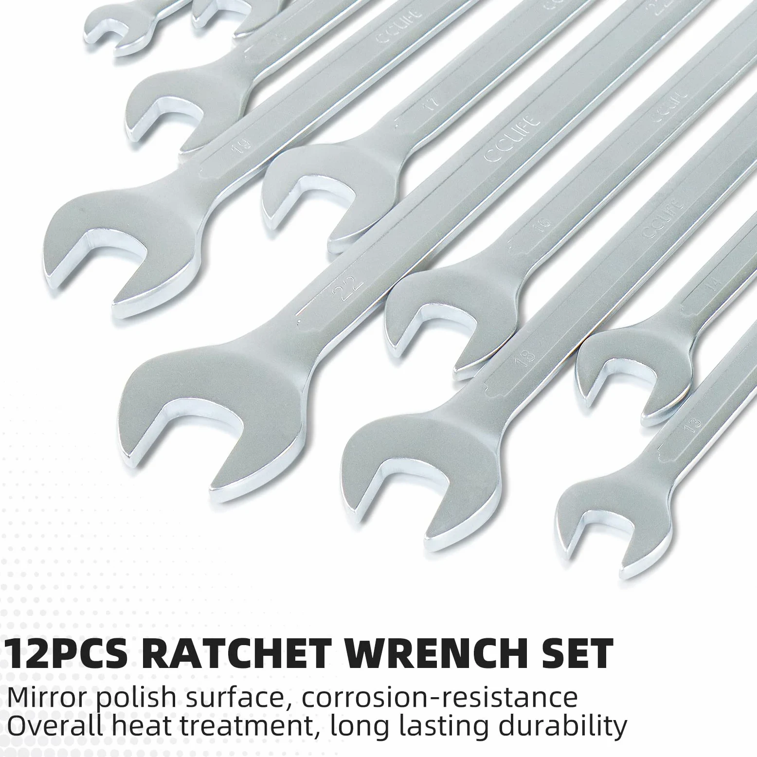 CCLIFE Set Chiavi a Cricchetto, 12 Pezzi 8-19 mm Cr-V 72 Denti
