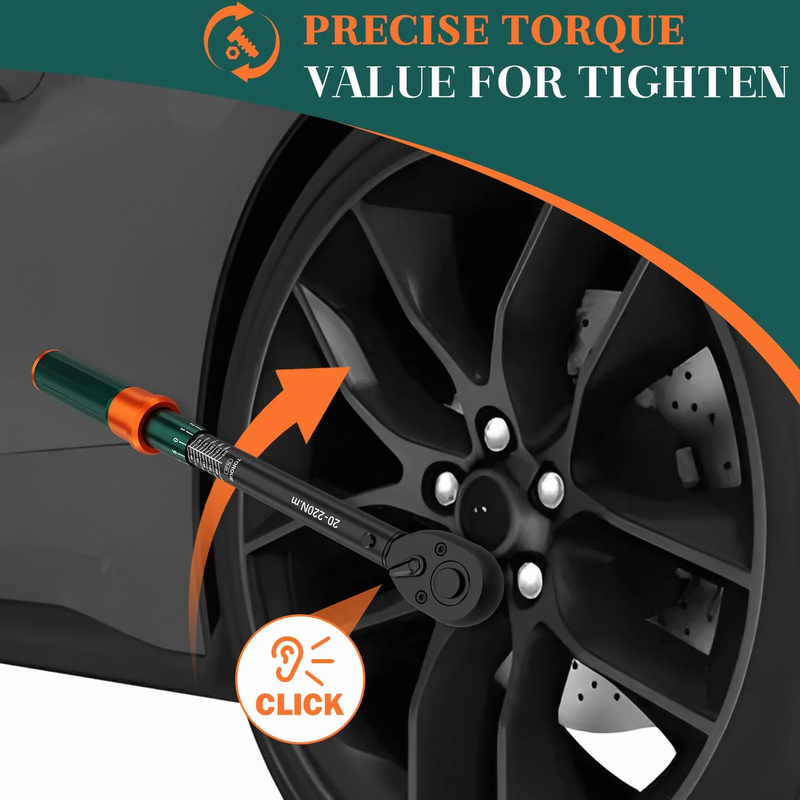 Chiave Dinamometrica 1/2, 20-220Nm, 72 Denti Cricchetto Reversibile Chiave Dinamometrica Auto, Precisione ± 3%, per Riparazione e Manutenzione di Moto, Auto, Camion