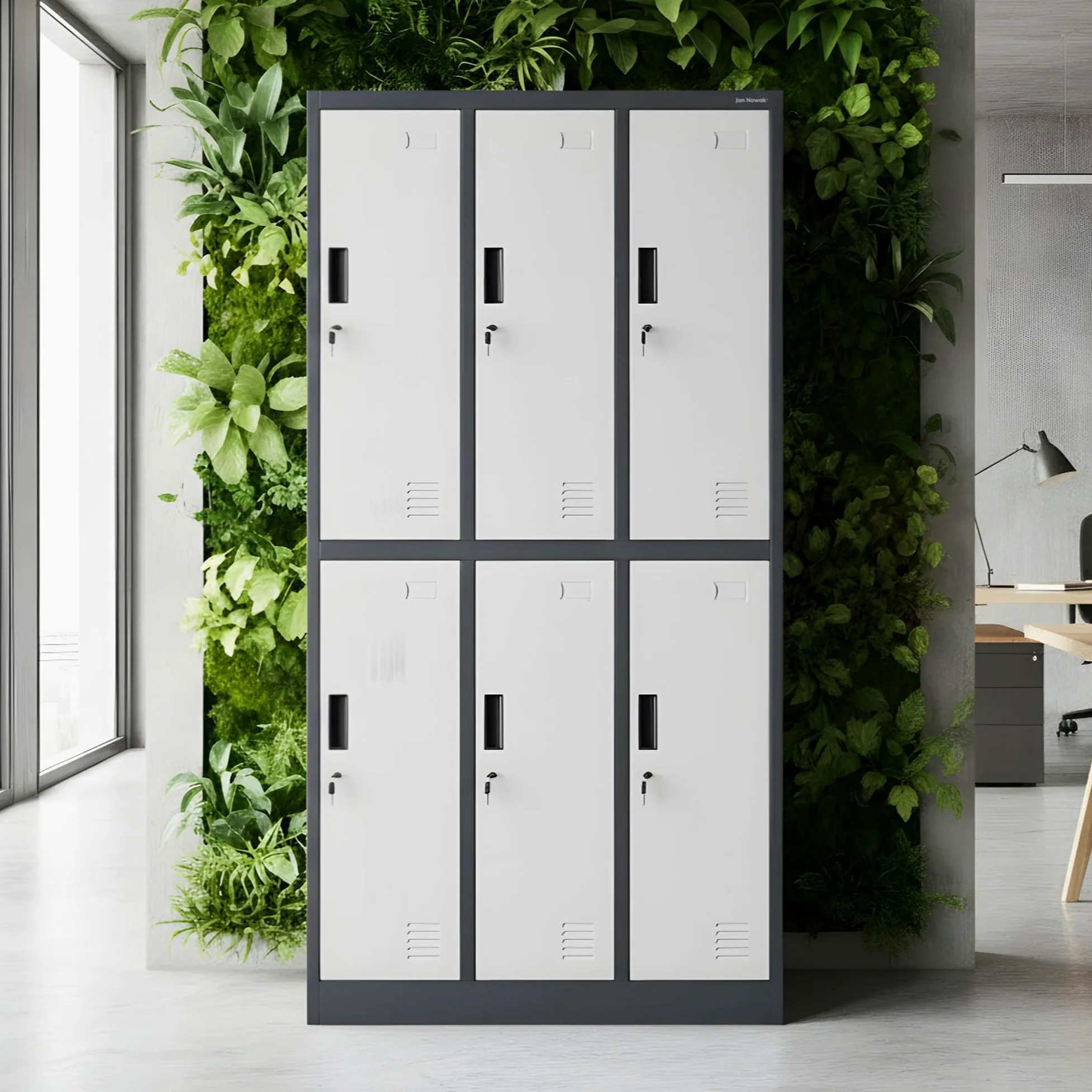 Jan Nowak Armadietto spogliatoio Armadio metallico con 6 Scomparti Fessure di ventilazione Rivestimento in polvere 185 cm x 90 cm x 45 cm (Antracite-Bianco)