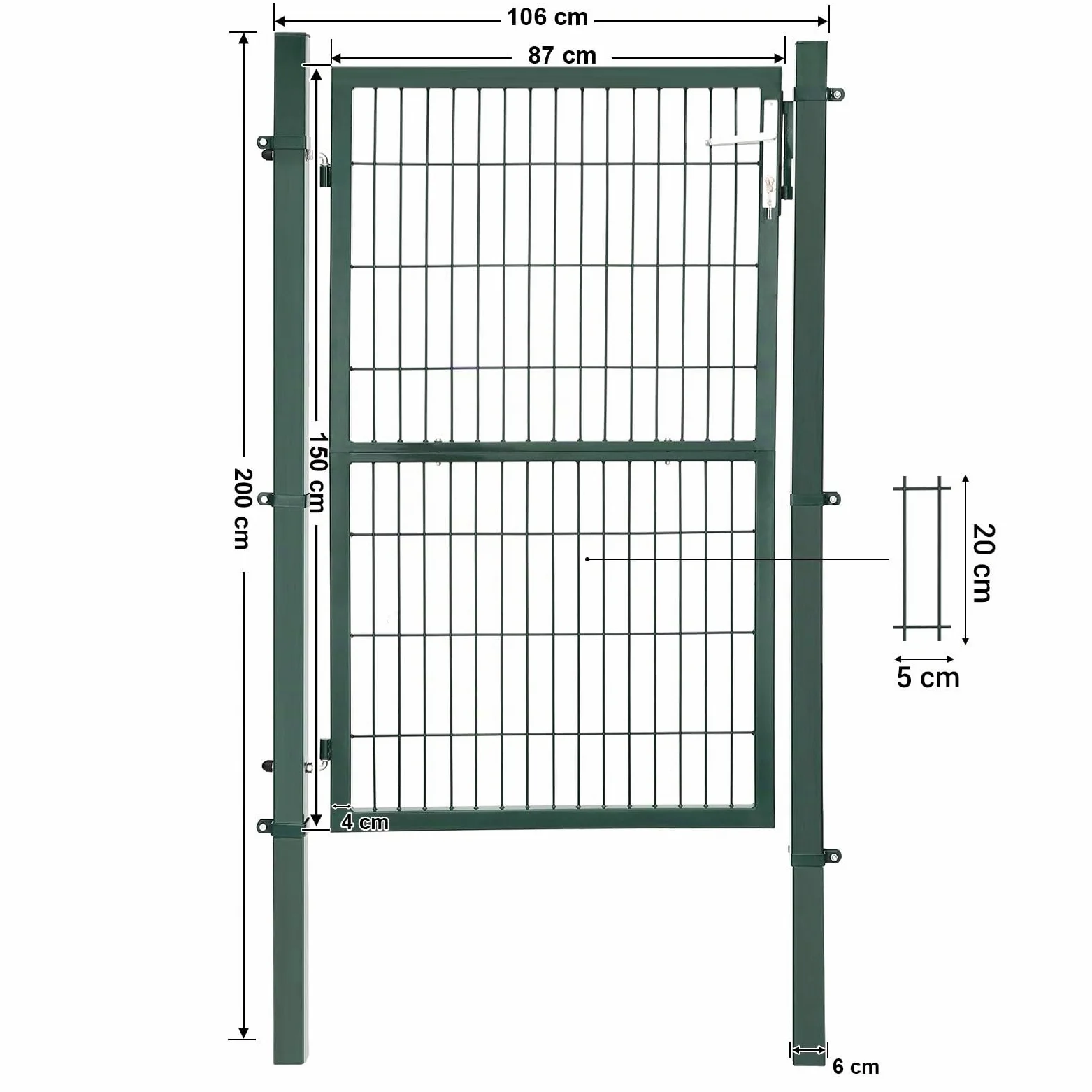 SONGMICS Cancello da Giardino, Cancelletto da Giardino, Acciaio Zincato con Serratura, Porta di 106 x 150 cm (L x H), Tubo Rettangolare, Cancello per Recinzione, Verde GGD200L