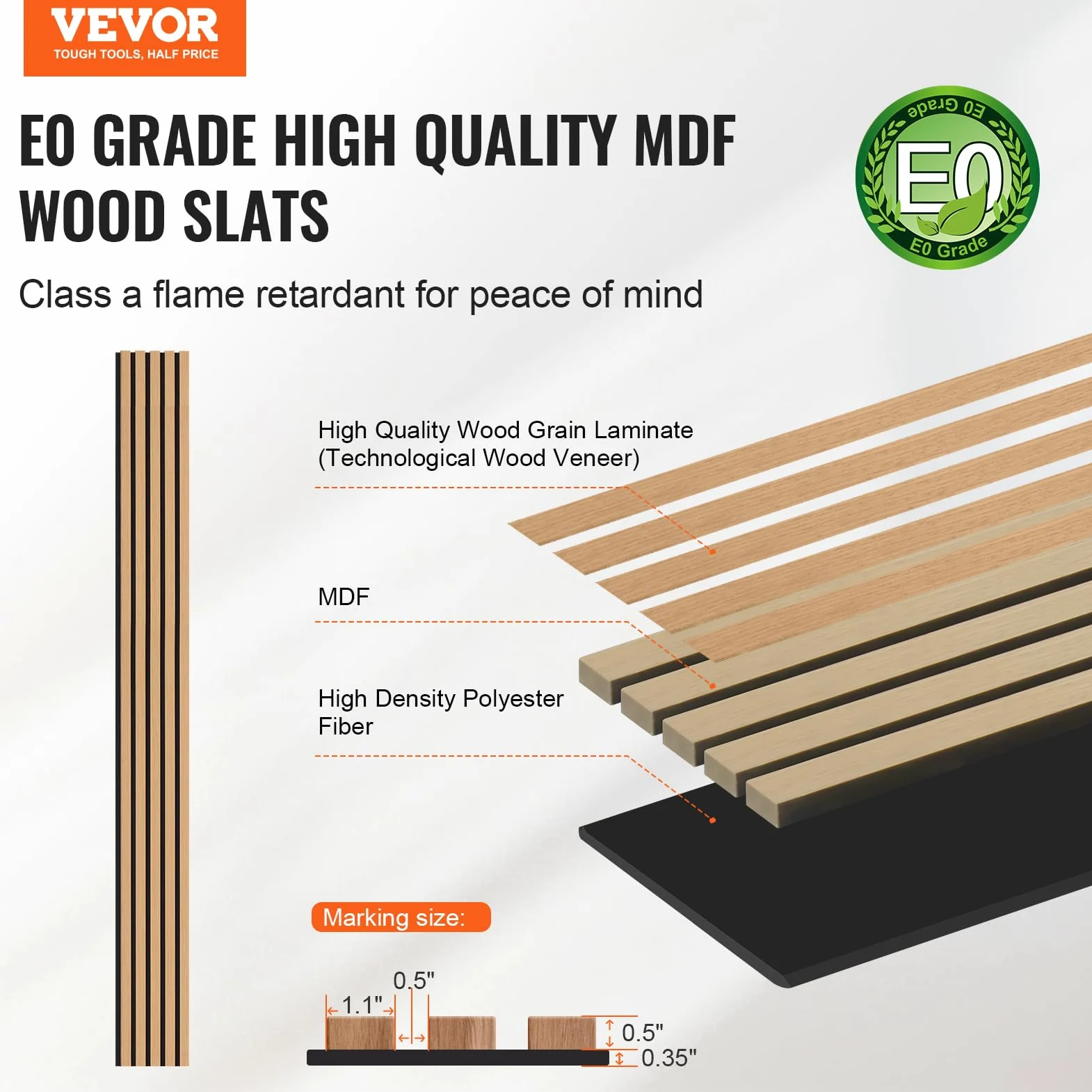VEVOR Pannelli Acustici a Doghe in Legno 2400 x 200 mm Pannelli da Parete in Legno MDF con Accenti per Decorazione Pareti Interne, Pannelli da Parete in Finto Legno, Riduzione di Rumore, Rovere Chiaro
