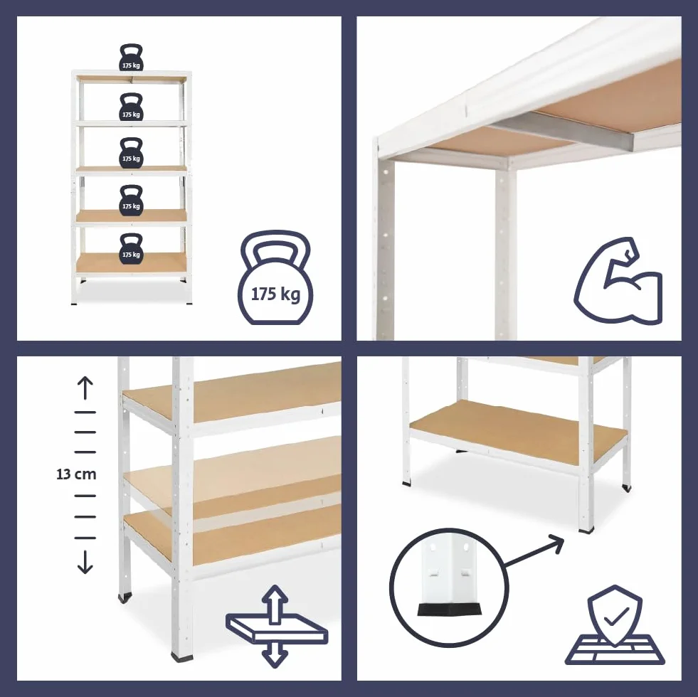 shelfplaza® 230x100x40cm HOME Scaffale metallo per carichi pesanti bianco con 6 ripiani con 145kg capacità di carico/Scaffali in metallo per garage come scaffali per ripostiglio o officina