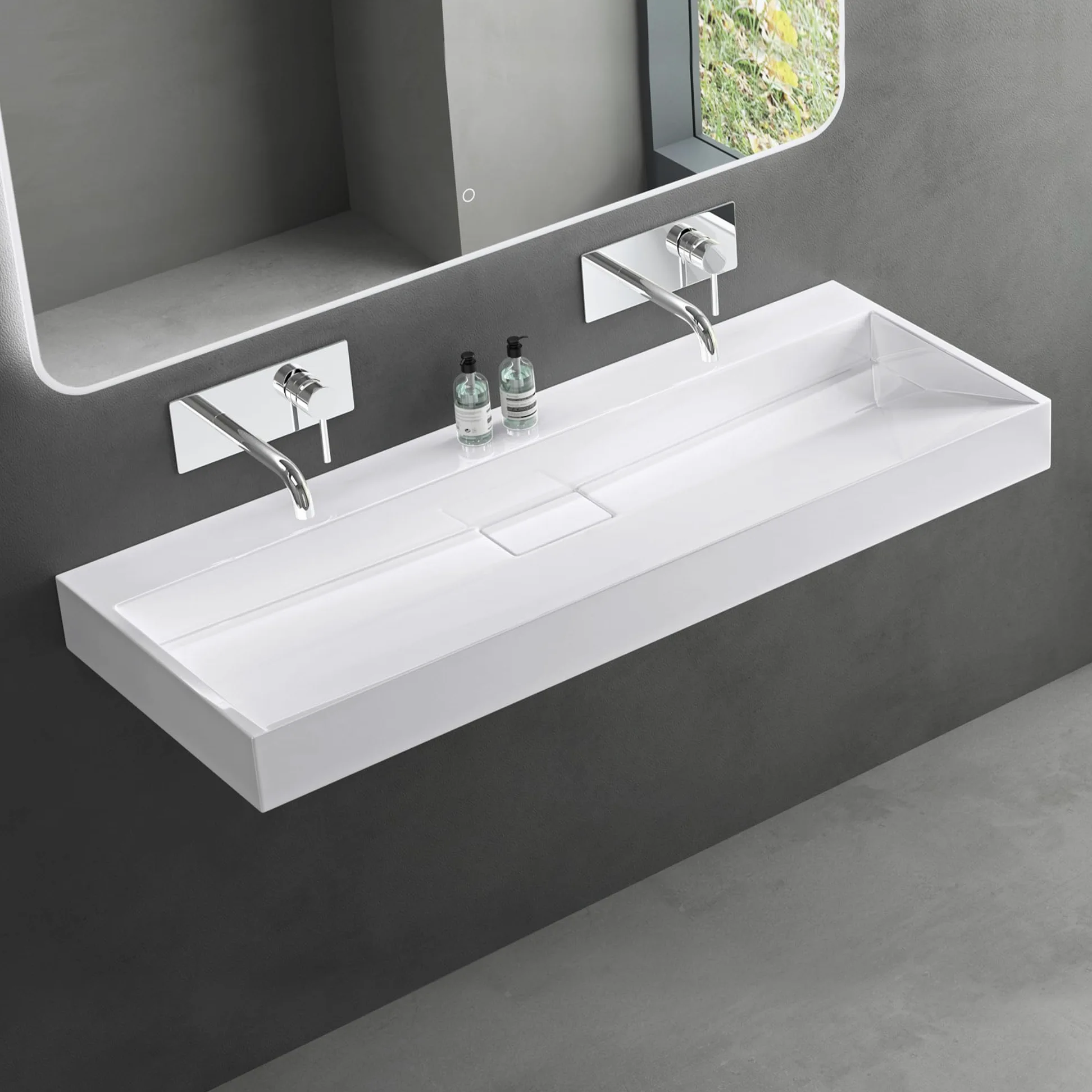 Mai & Mai Lavabo da Appoggio 120x46x11cm, Lavabo Bagno Sospeso Lavandino Bagno con Piletta di Scarico Lavabo da Minerale fuso senza Foro per Rubinetteria, Colossum19-1200OA