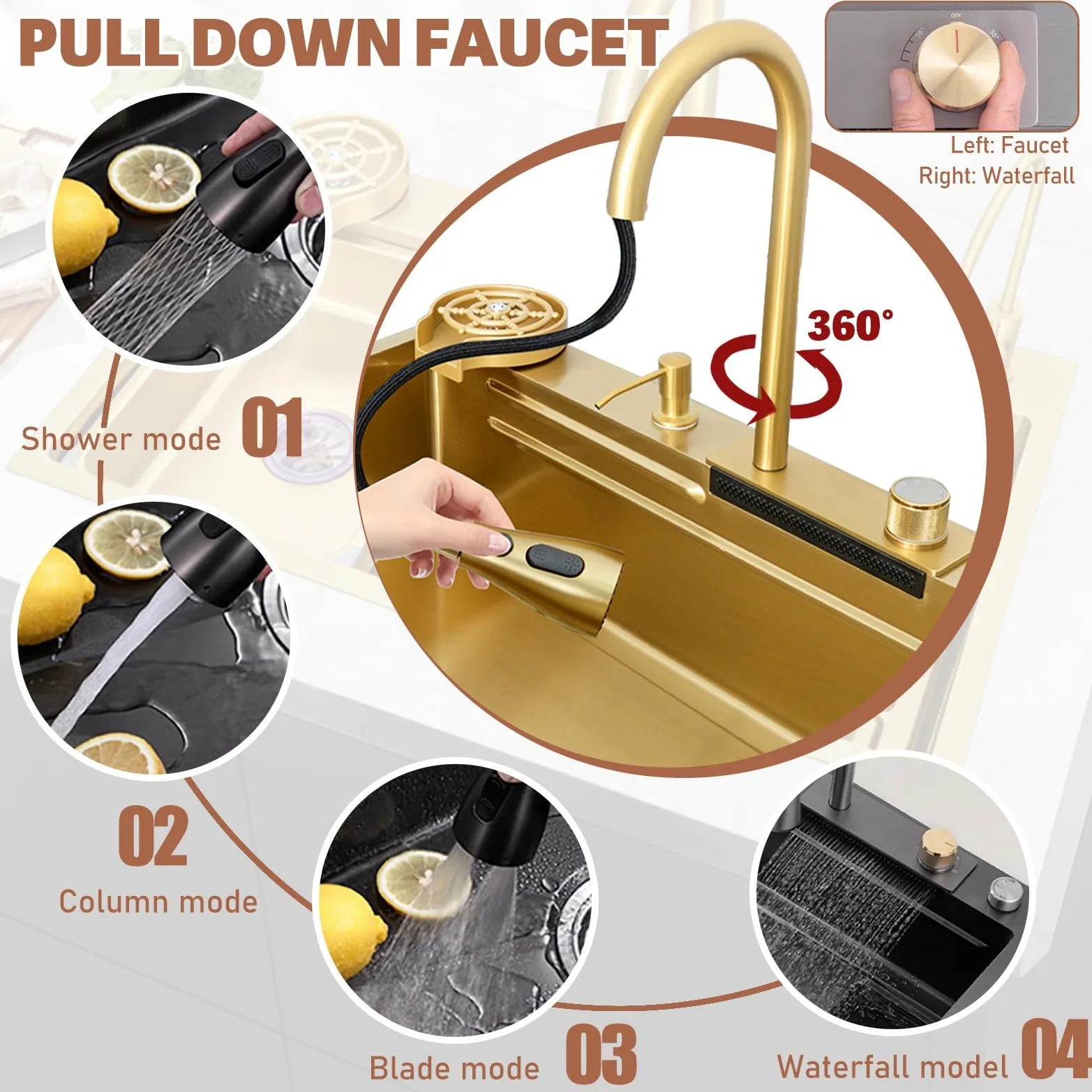 Lavello Da Cucina Multifunzionale In Acciaio Inox A Cascata, Lavello Da Postazione Di Lavoro Di Grande Capacità, Lavello A Vasca Singola Da Montare In Alto, Con Pomello Di Scarico E Accessori Completi