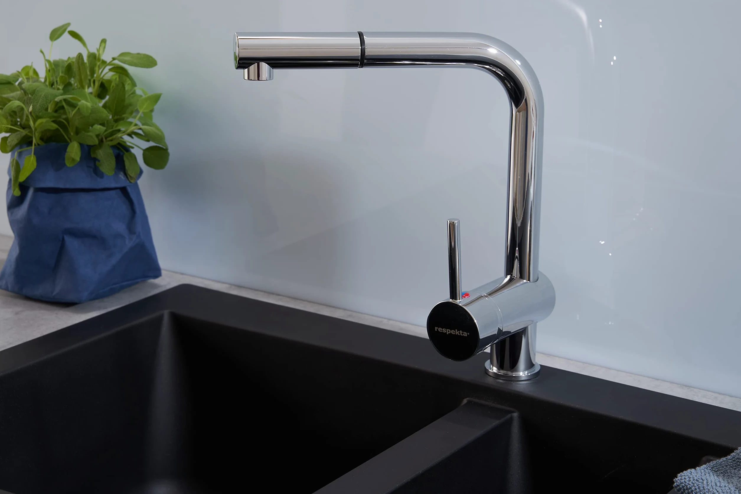 Respekta Lavello da Cucina Denver in Mineralite Color Nero, Lavello da Incasso con 1 vasca, dimensioni 100 x 50 cm, Lavello Adatto per Mobili Sottolavello da 60 cm di Larghezza