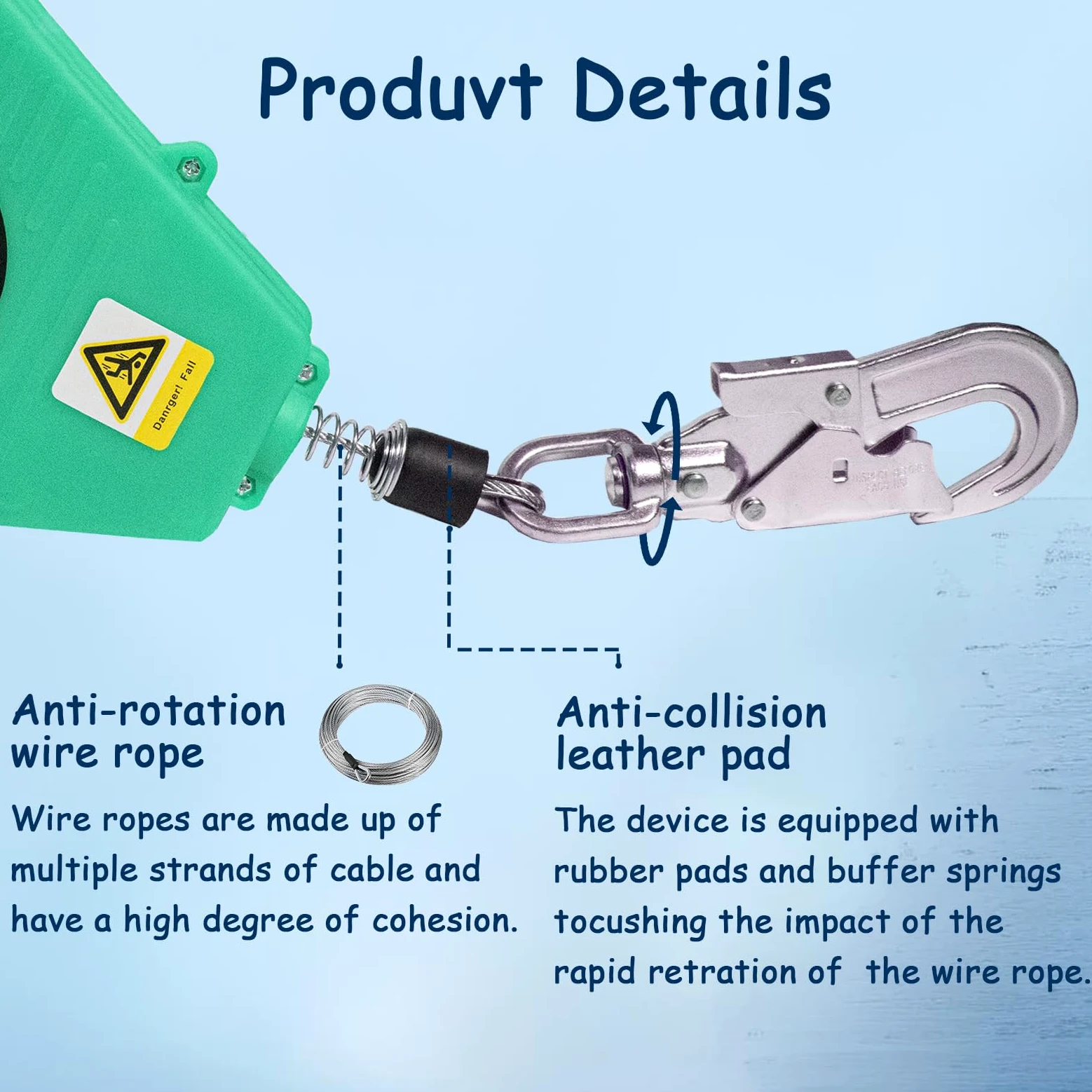 Imbracatura di Sicurezza Anticaduta Tetto, Dispositivo Anticaduta Retrattile Certificato 10 mt/15 mt/20 mt, 150kg Dispositivo Retrattile di Sicurezza Anticaduta Tetto/Lavoro Aereo(Verde,20m)