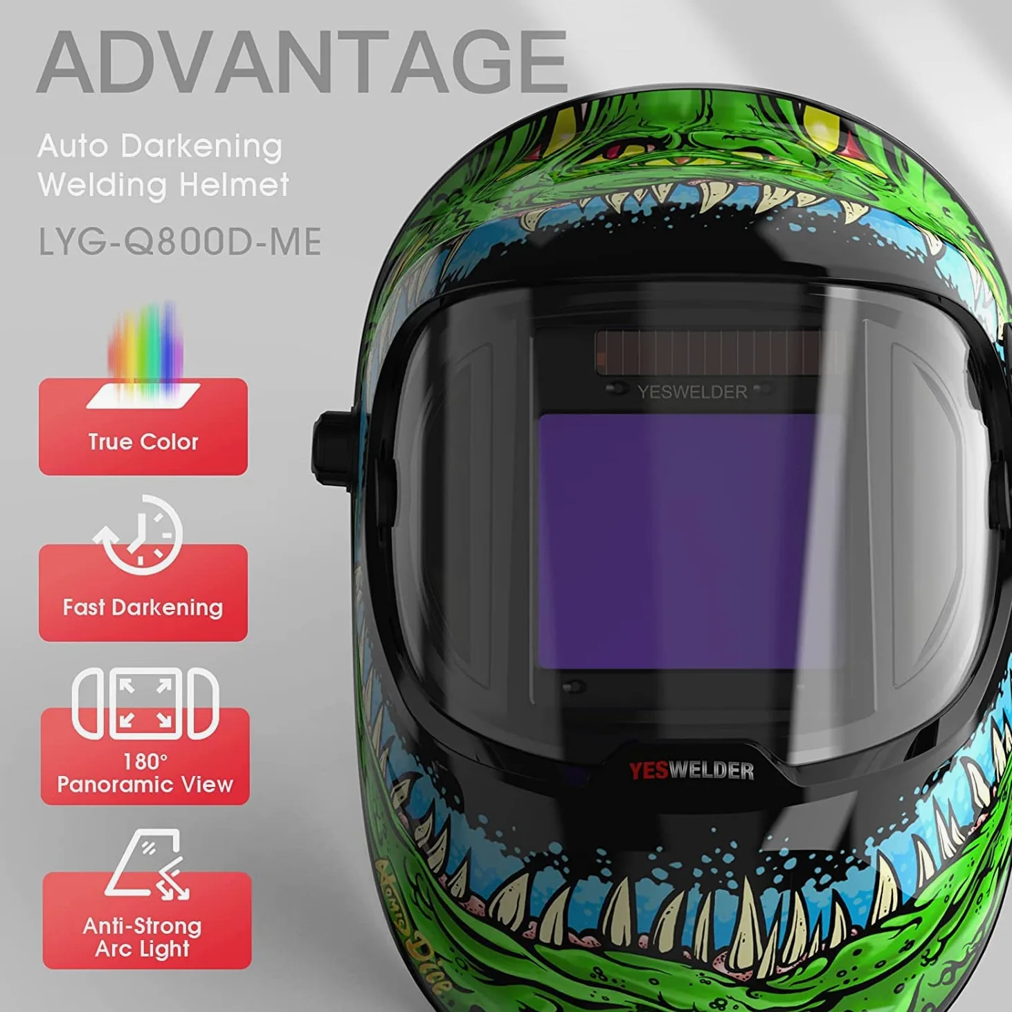 YESWELDER 1/1/1/1 Maschera Saldatura Autoscurante Grande Vista 10x8,2cm Casco Saldatura in vero colore con VISTA LATERALE,4 Sensori,Ultra chiarezza ottica ampia ombra 4/5-9/9-13 per TIG MIG ARC CUT