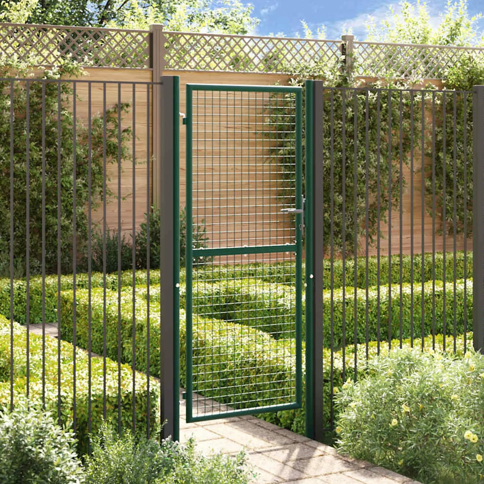 Gecheer Cancello,per Recinzione,da Giardino,Singolo,in Acciaio,Verde,100x250 cm,Cancello Singolo,Cancello da Giardino,Cancello Metallo,Cancello Acciaio,Cancello per Esterno