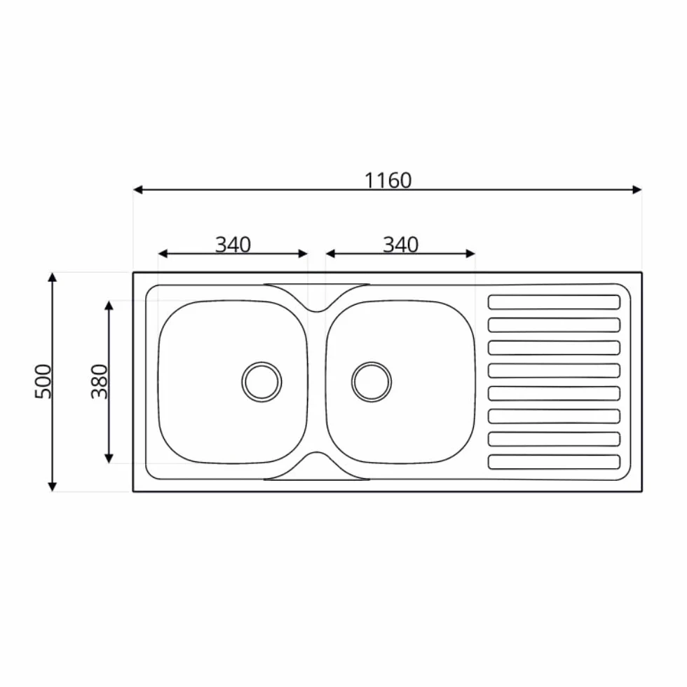 Lavello cucina due vasche acciaio da incasso gocciolatoio sx 50x116 cm