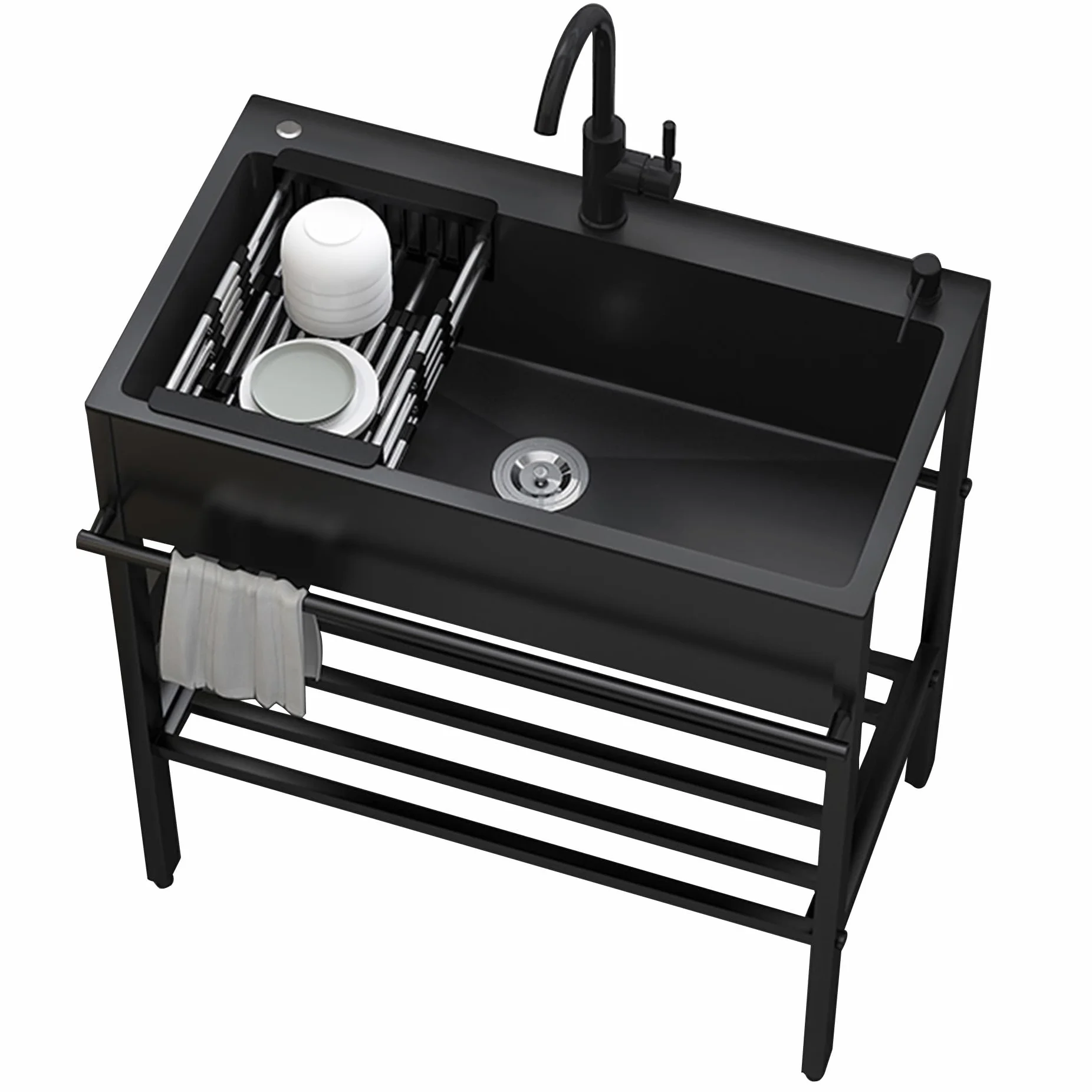 Lavello Cucina con Mobile,Lavandino da Esterno con Rubinetto,Lavabo Lavanderia in Acciaio Inox Professionale 1 Vasca,Lavatoio Nero Multifunzione,Lavelli Bagno Autoportante,per Interno(60x45x86cm)