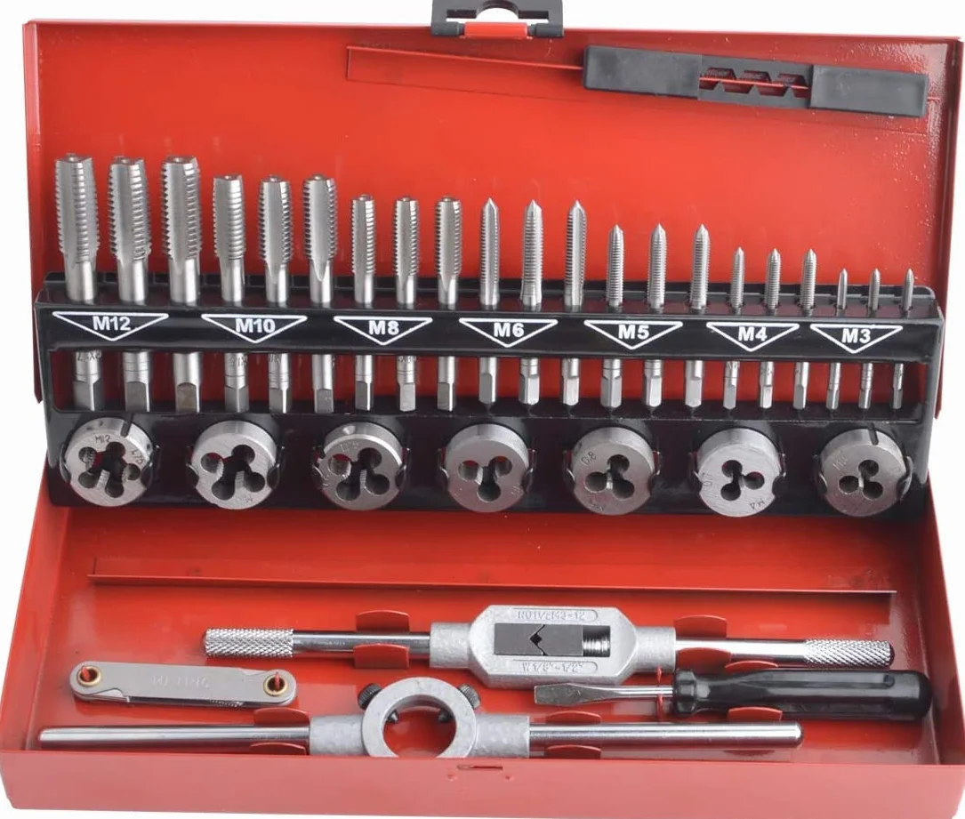 Gunpla Set taglio filettatura in solido acciaio al tungsteno metrica 32 pezzi, filettatrice professionale, set Maschi E Filiere per Filettatura, M3-M12