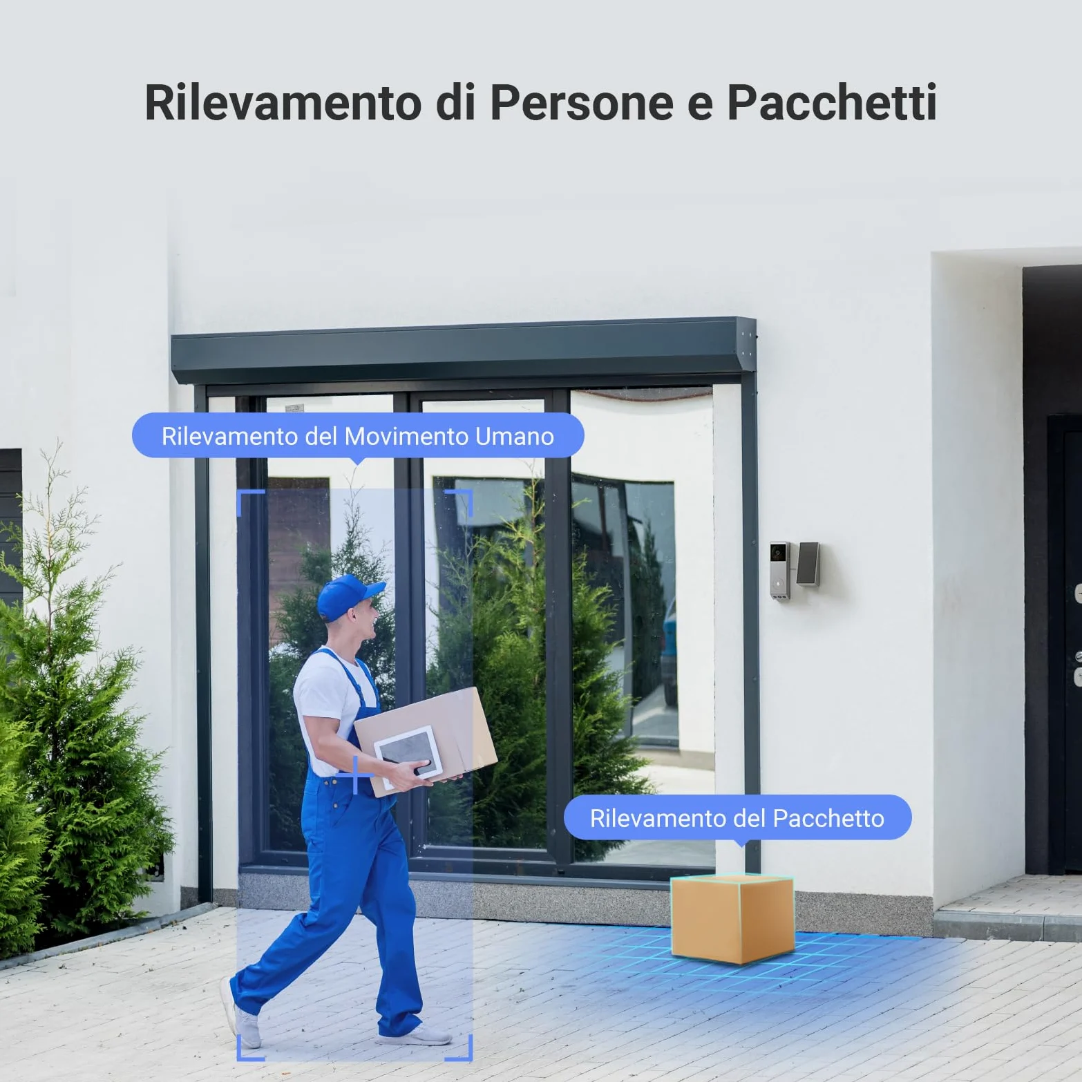 EZVIZ EP3x Pro Campanello Video a Batteria con Telecamera WiFi 2K, Doppio Obiettivo, Rilevamento di Persone/Pacchi, Visione Notturna a Colori, Pannello Solare Incluso, 32GB eMMC, Impermeabile, Alexa