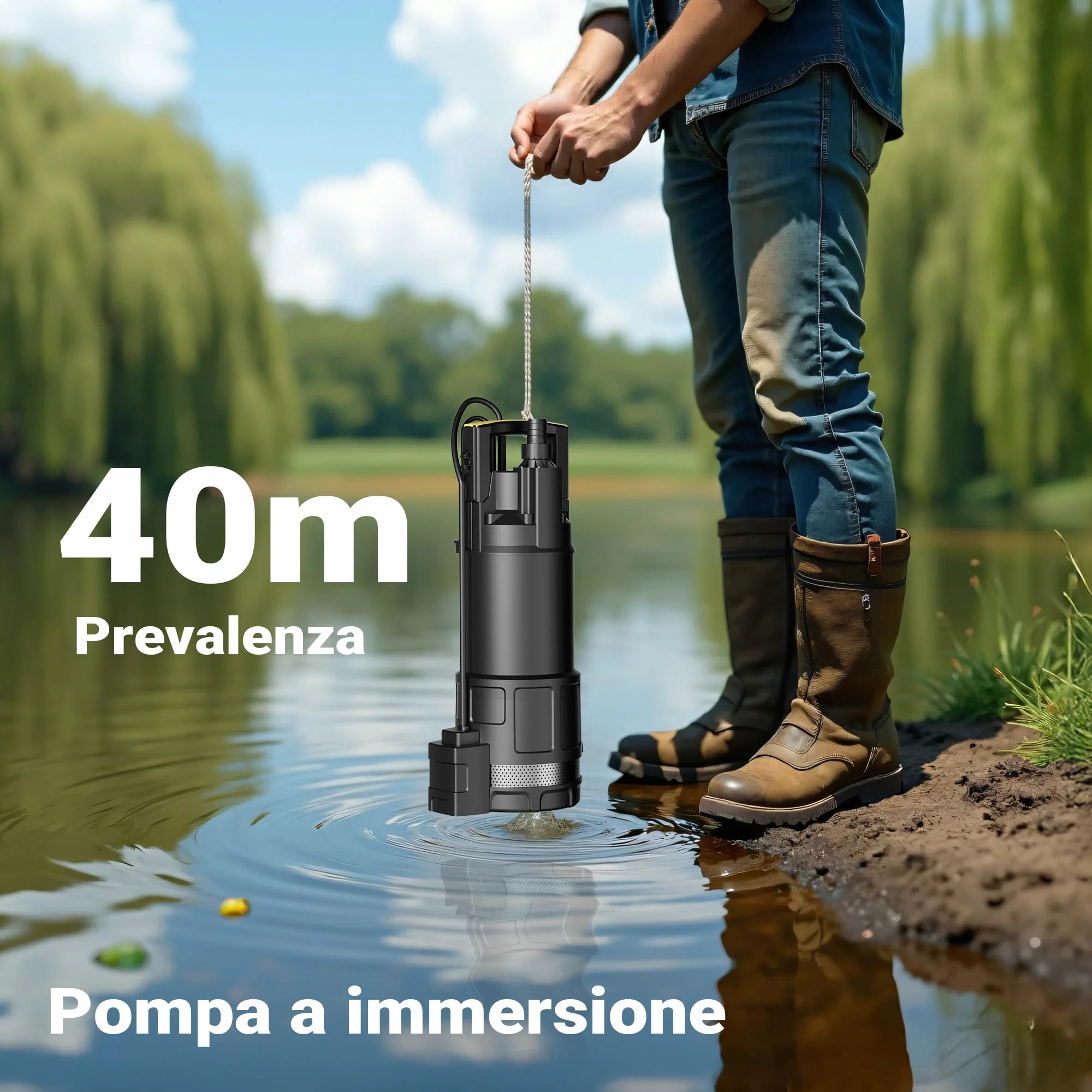 Wiltec Pompa sommersa, 1200W 6000 l/h, profondità max 7 m, Elettropompa a immersione per pozzi e cisterne