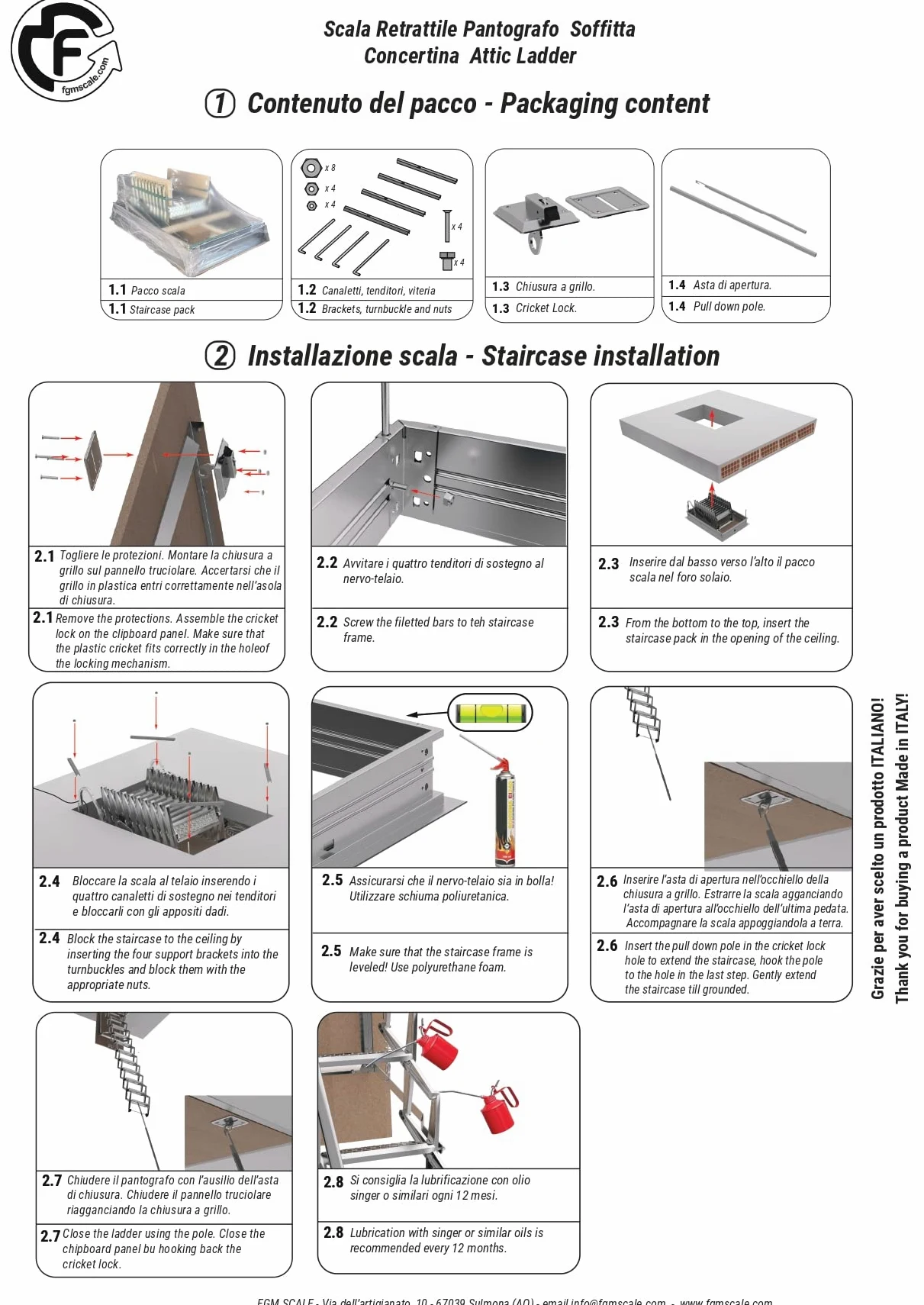 Scala Retrattile Manuale Pantografo Soffitta | Discesa Gradino Lato 50 | Misura 50x80 H=276-300 cm