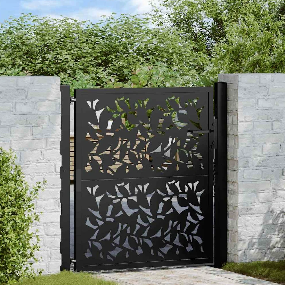 vidaXL Cancello Giardino Nero 100x100 cm in Acciaio Design a Foglia, cancello della Recinzione, cancello Esterno, cancello del Metallo