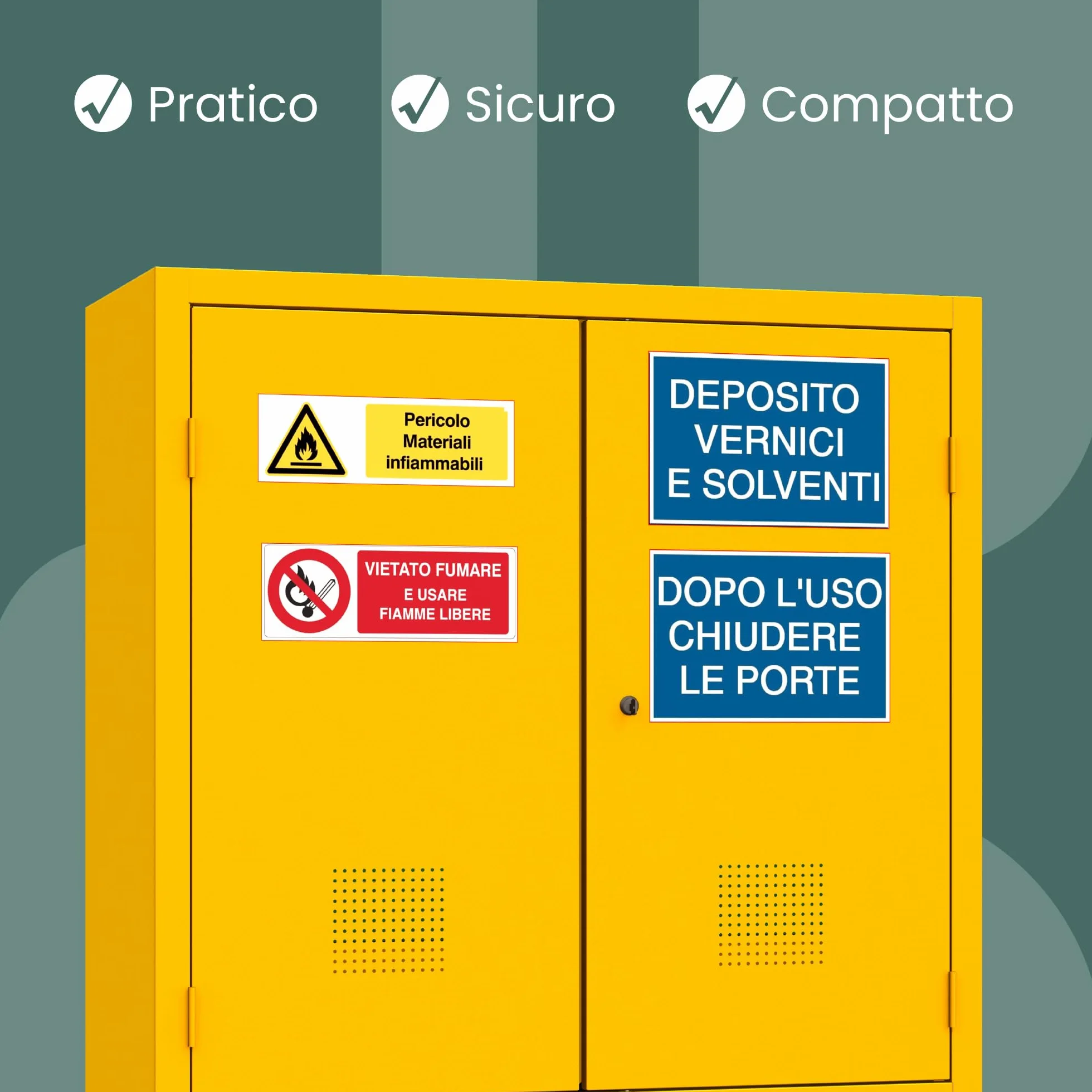 XLOCKERS Armadio Deposito Liquidi Infiammabili in Metallo per Stoccaggio e Protezione di Sostanze Pericolose, 3 Ripiani, Giallo RAL 1003, 100x45x100 cm, Made in Italy
